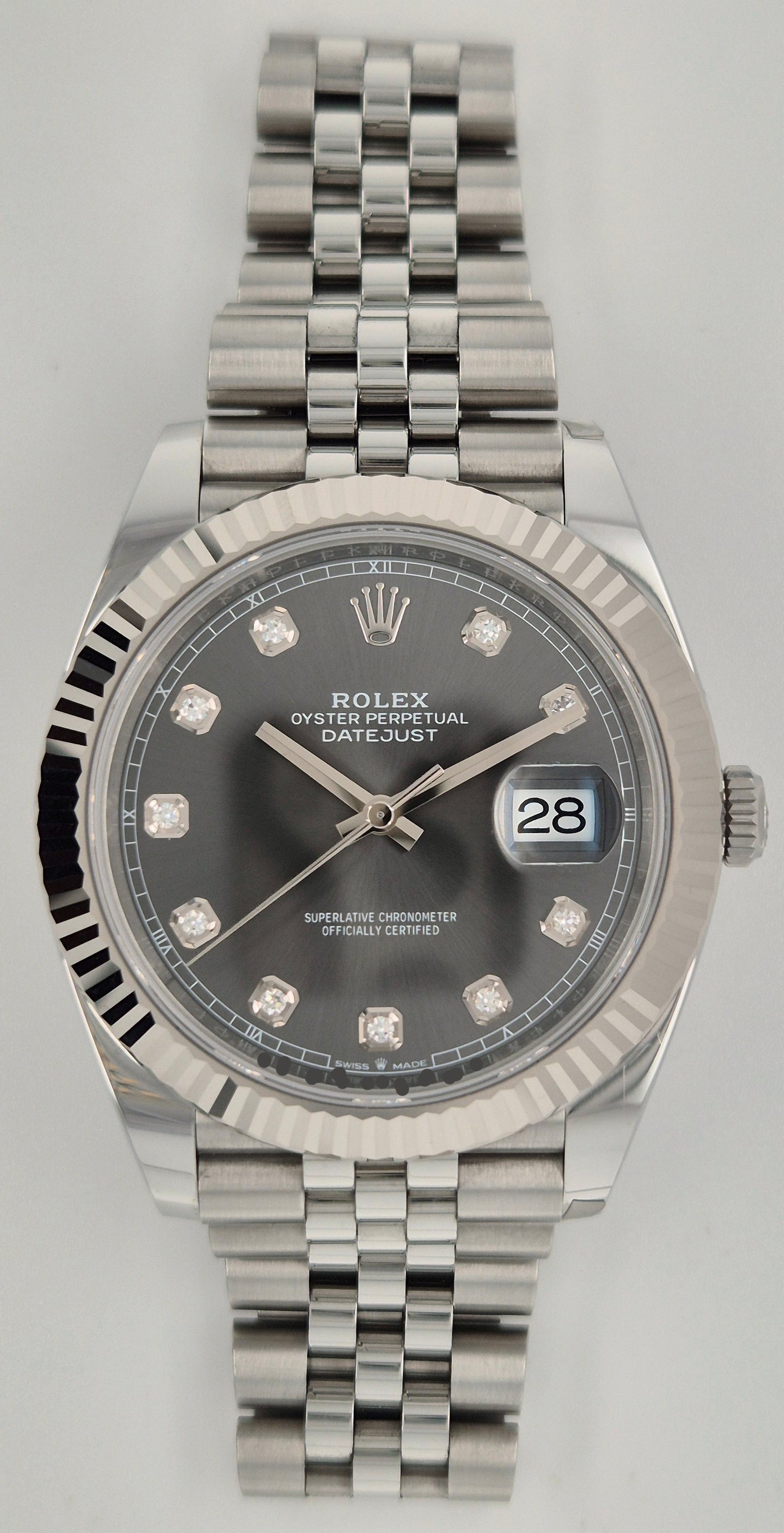 Rolex Datejust 41 Slate Diamond Dial Fluted Jubilee Steel 126334 front