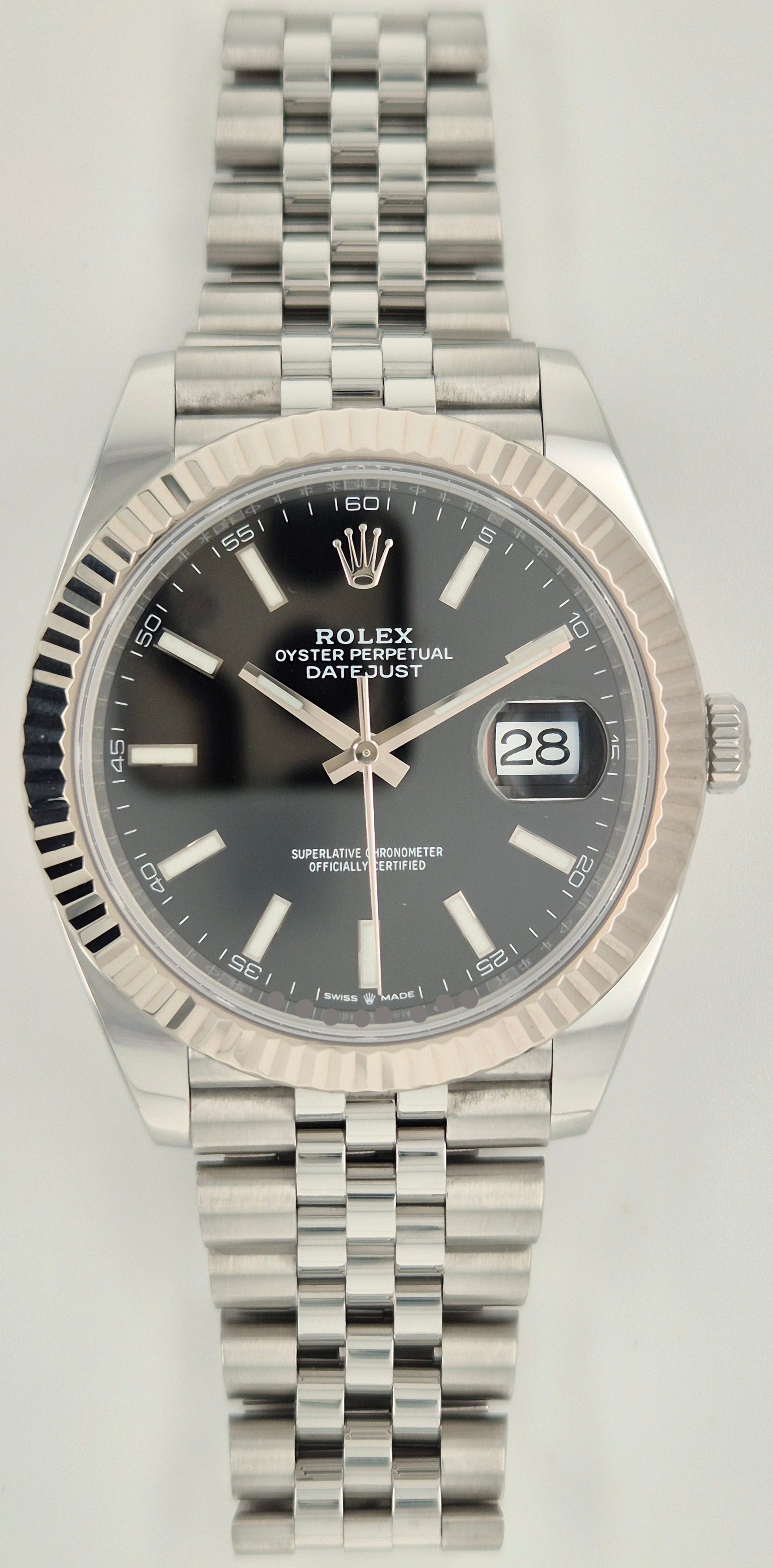 Rolex Datejust 41 Black Dial Fluted Bezel Jubilee Stainless Steel 126334 front