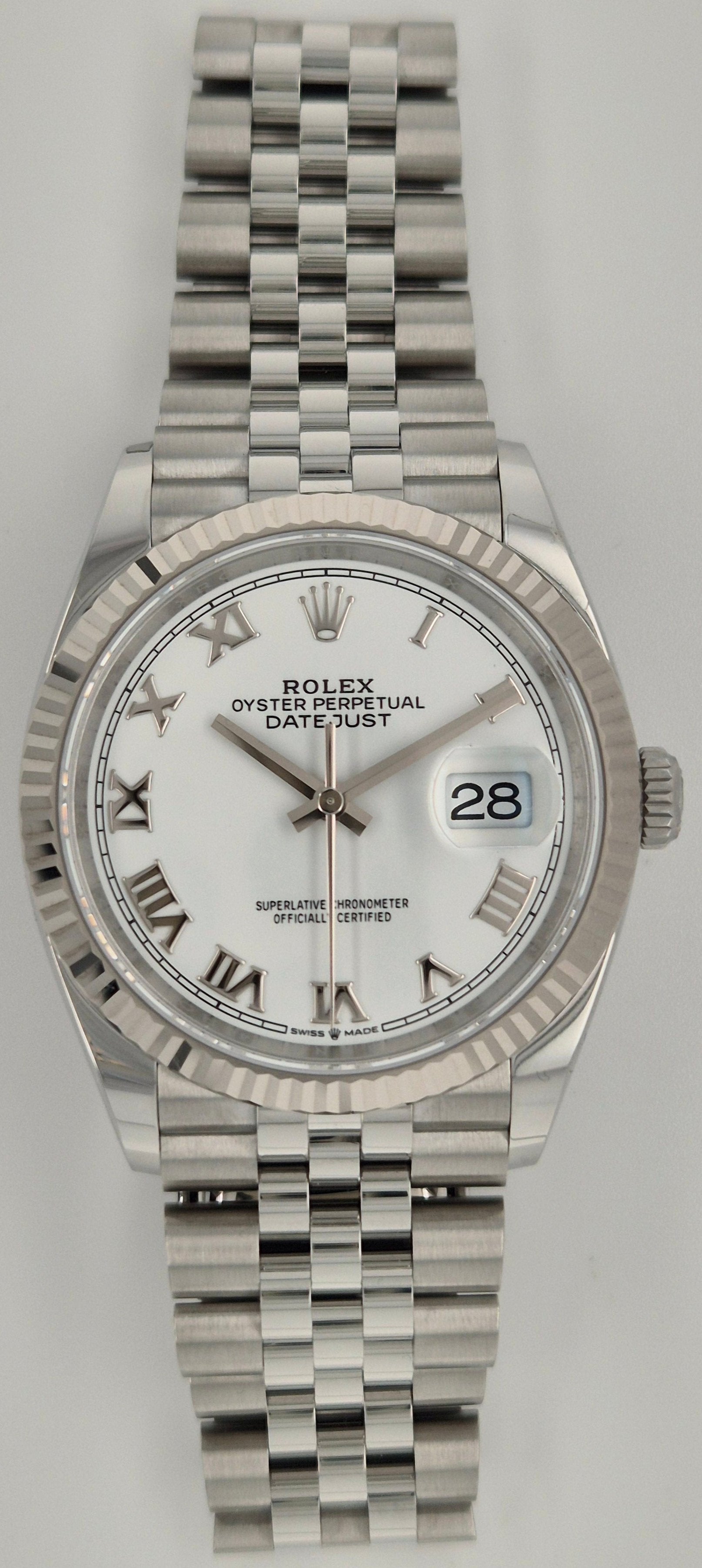 Rolex Datejust 36 White Roman Dial Fluted Jubilee 126234 2024