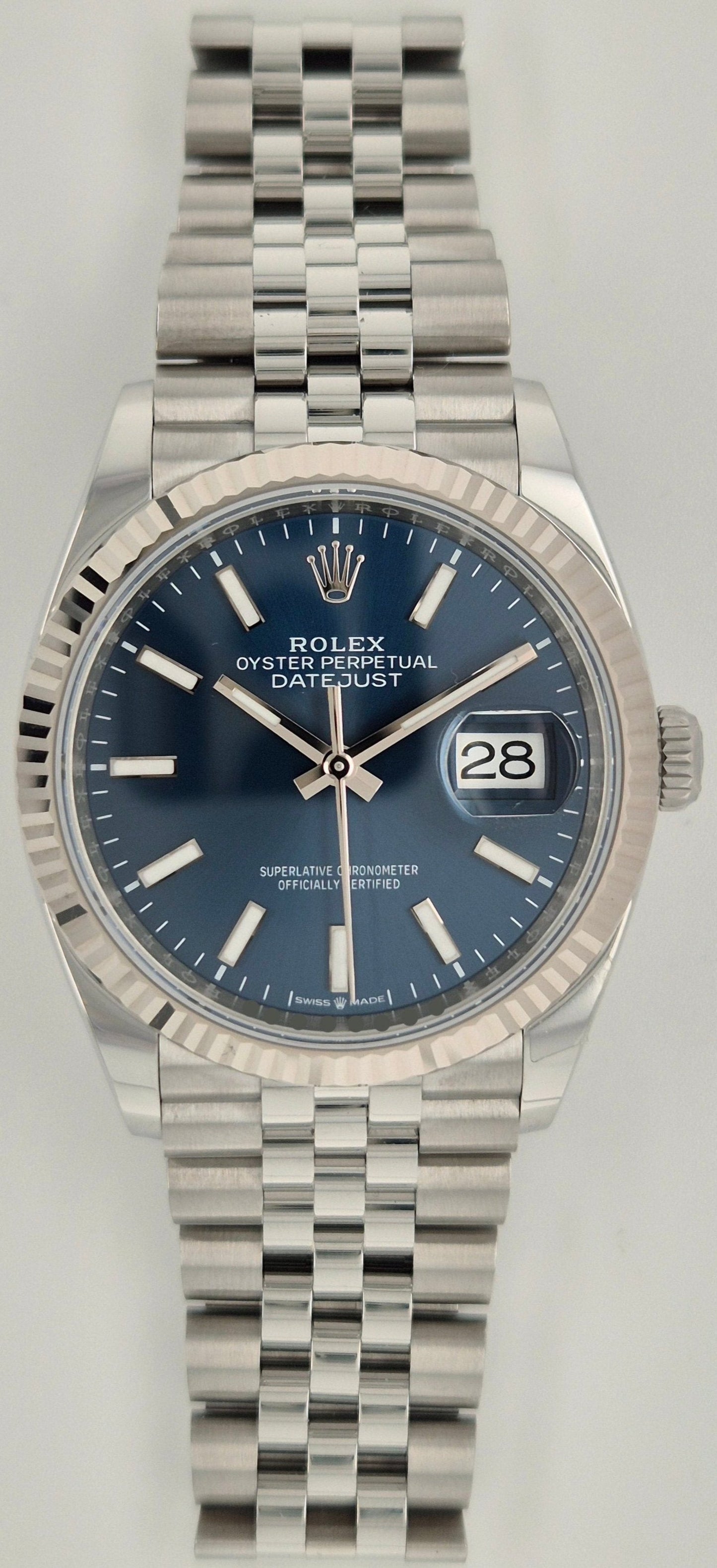Rolex Datejust 36 Blue Dial Fluted Jubilee 126234 front
