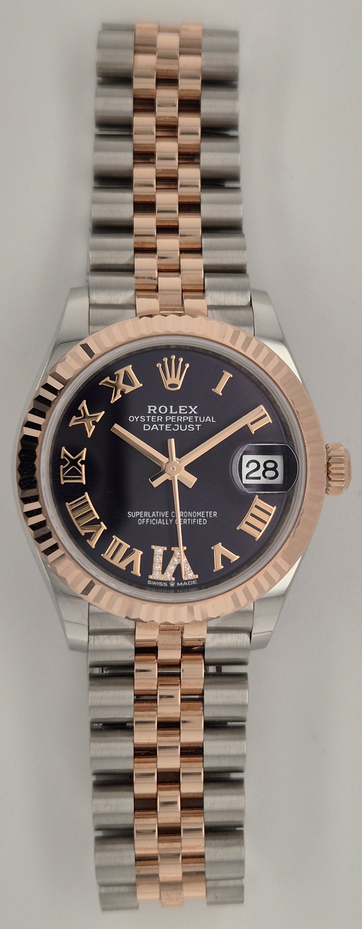Rolex Datejust 31 Purple Diamond Set VI Jubilee Two Tone Rose Gold Steel 278271 front