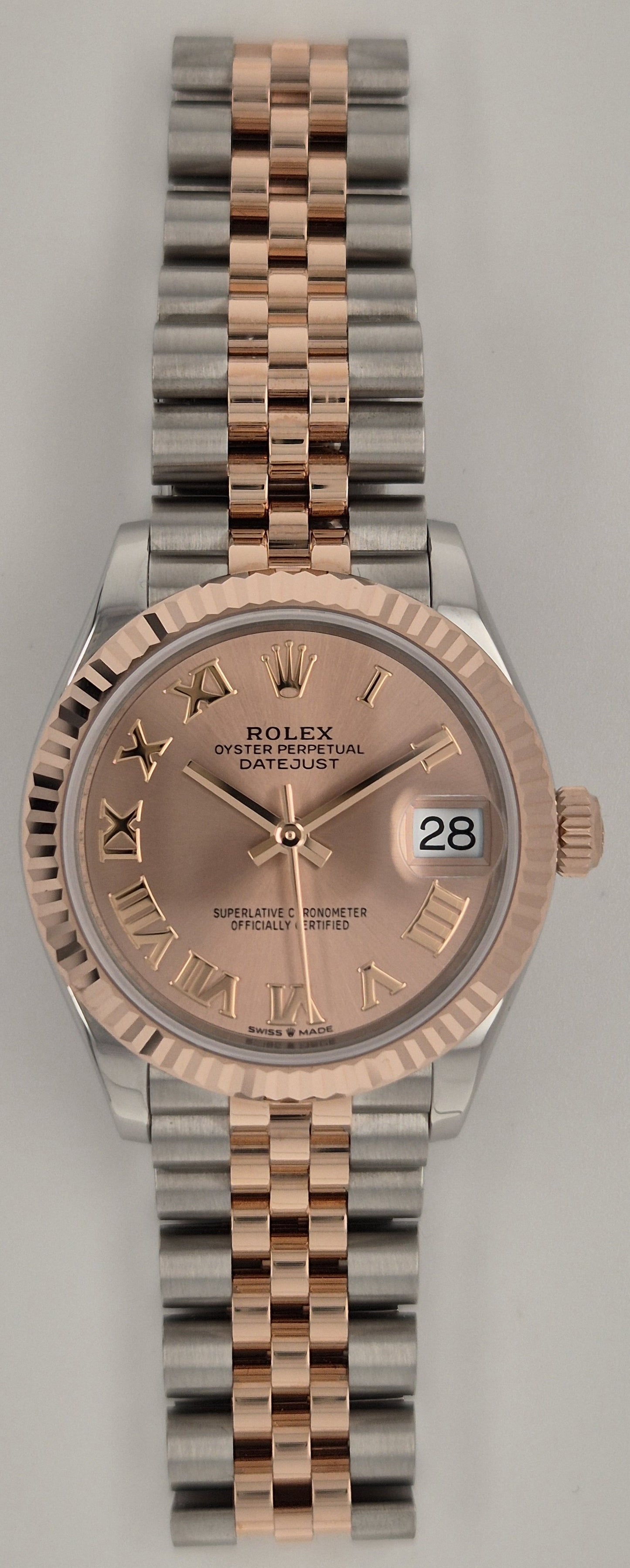 Rolex Datejust 31 Sundust Pink Roman Dial Jubilee Two Tone Rose Gold Steel 278271 front