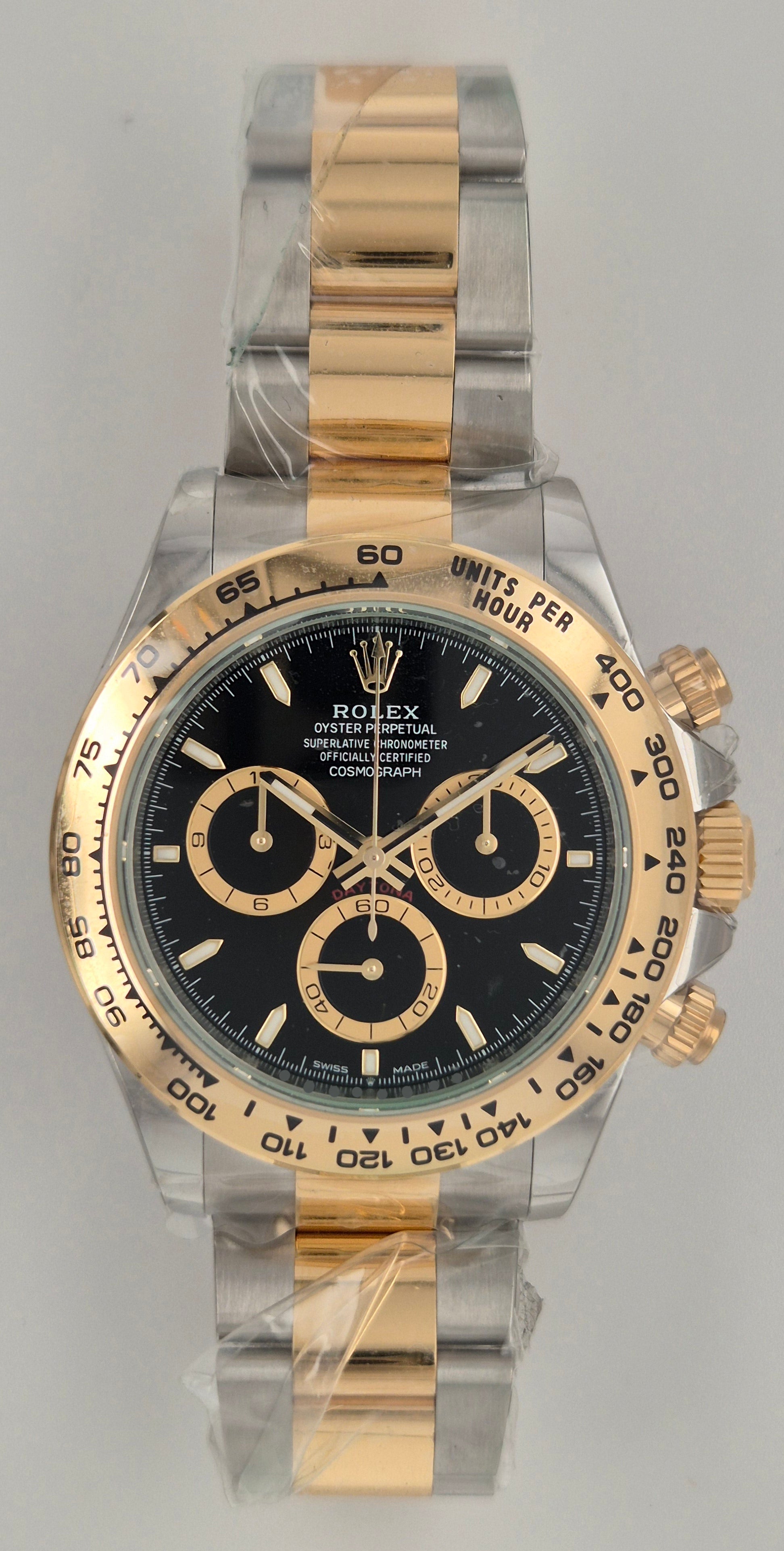 Rolex Daytona Cosmograph Two Tone Yellow Gold Black Dial 116503 front