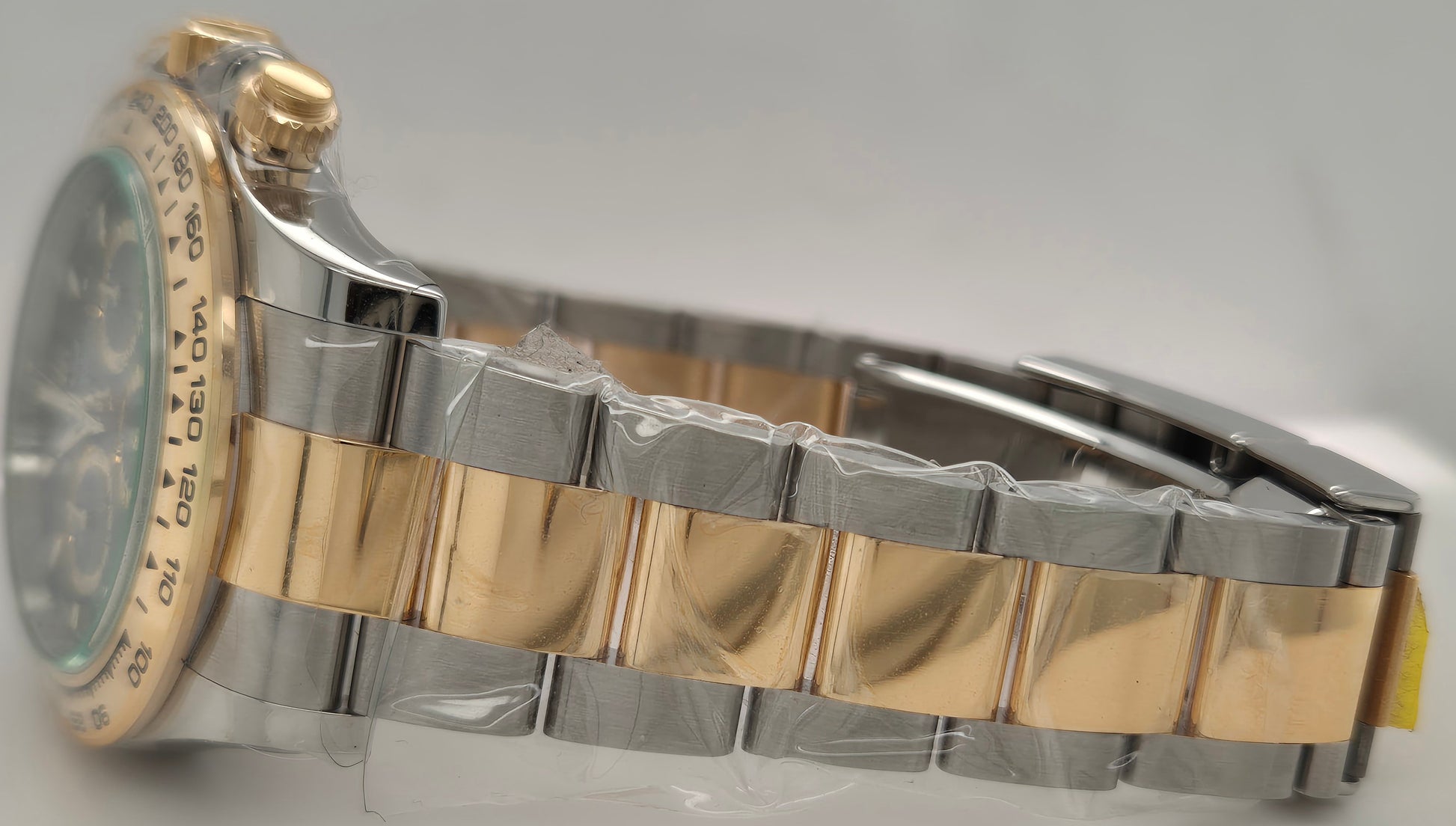 Rolex Daytona Cosmograph Two Tone Yellow Gold Black Dial 116503 side left