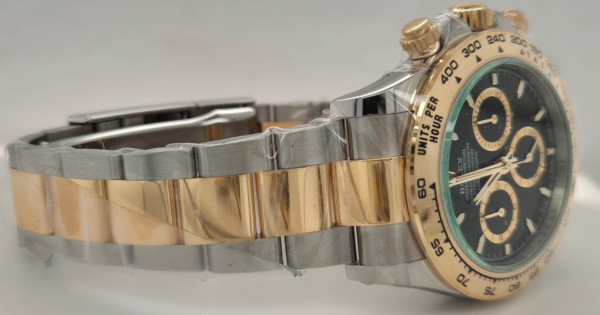 Rolex Daytona Cosmograph Two Tone Yellow Gold Black Dial 116503 side right