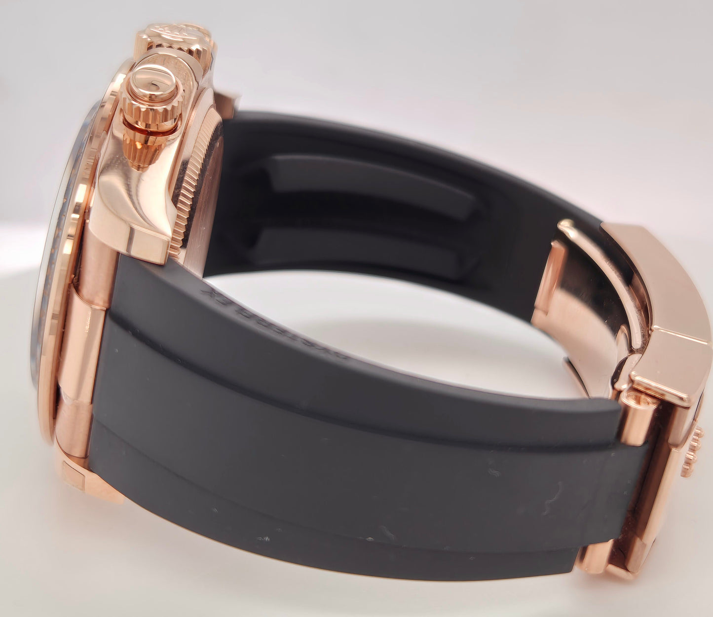 Rolex Daytona Rose Gold Oyster Flex Black Dial 126515LN side left