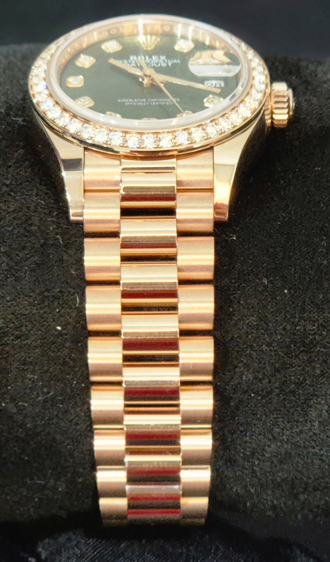 Rolex Lady-Datejust Presidential Olive Factory Diamond Set Bezel and Dial 279135RBR bracelet