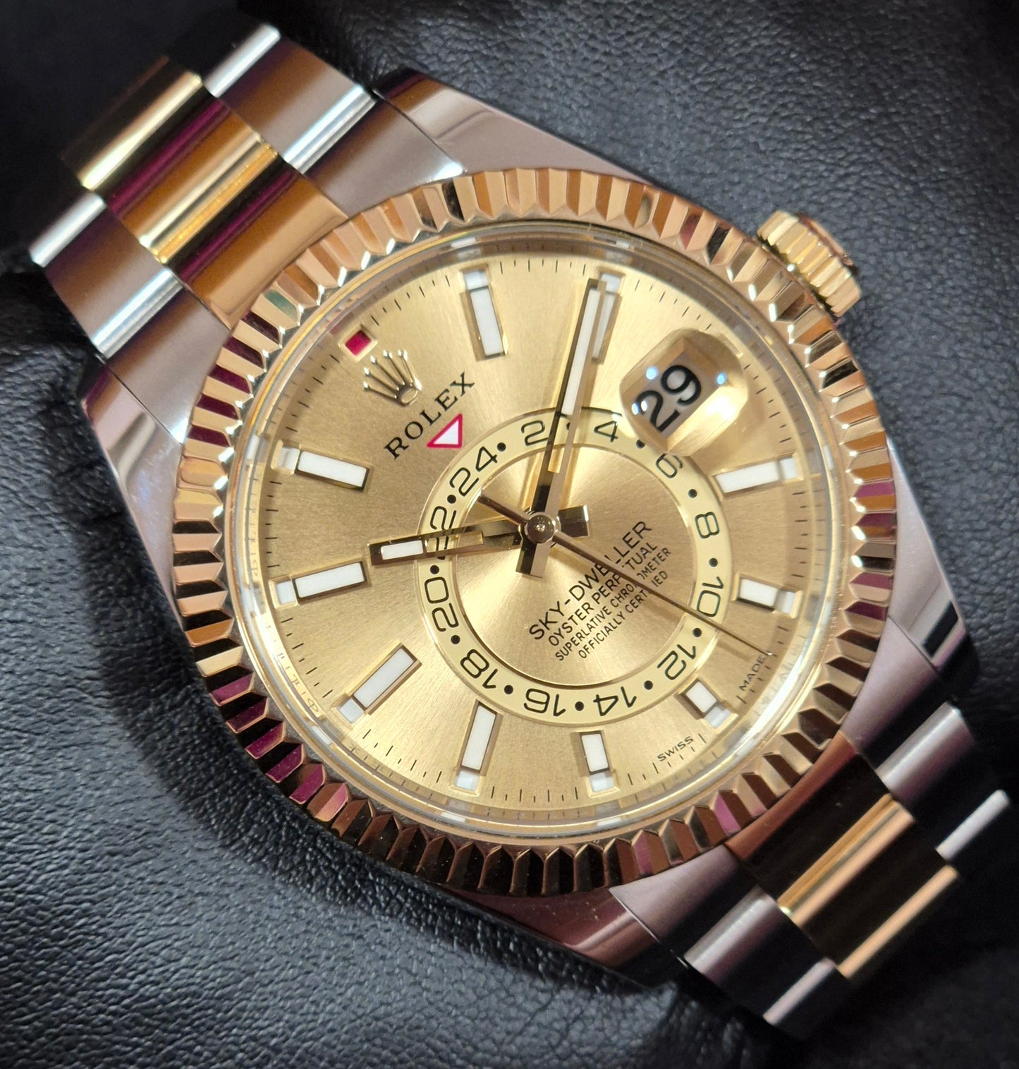Rolex Sky-Dweller Two Tone Yellow Gold Champagne Dial 326933 front left