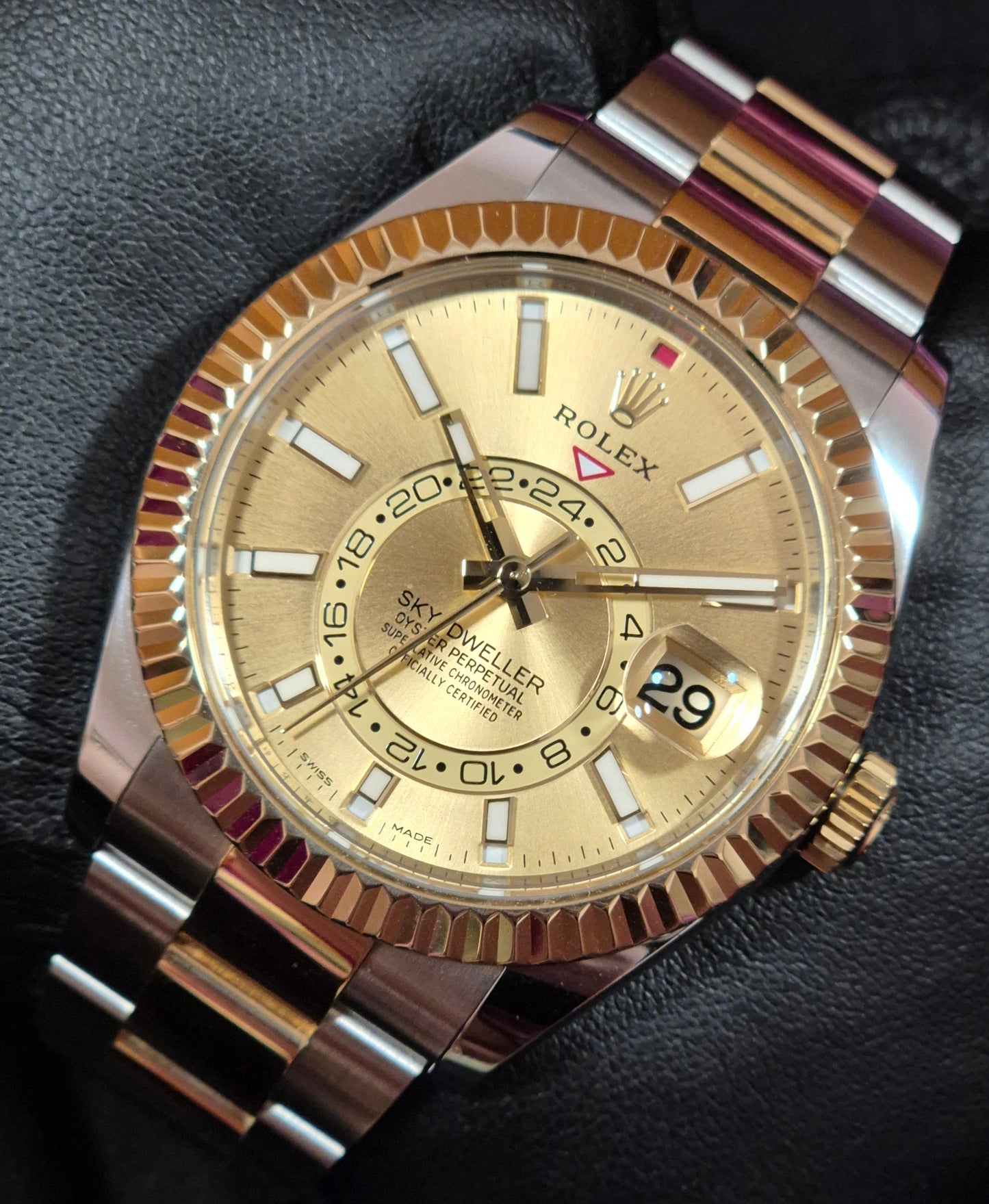Rolex Sky-Dweller Two Tone Yellow Gold Champagne Dial 326933 front right