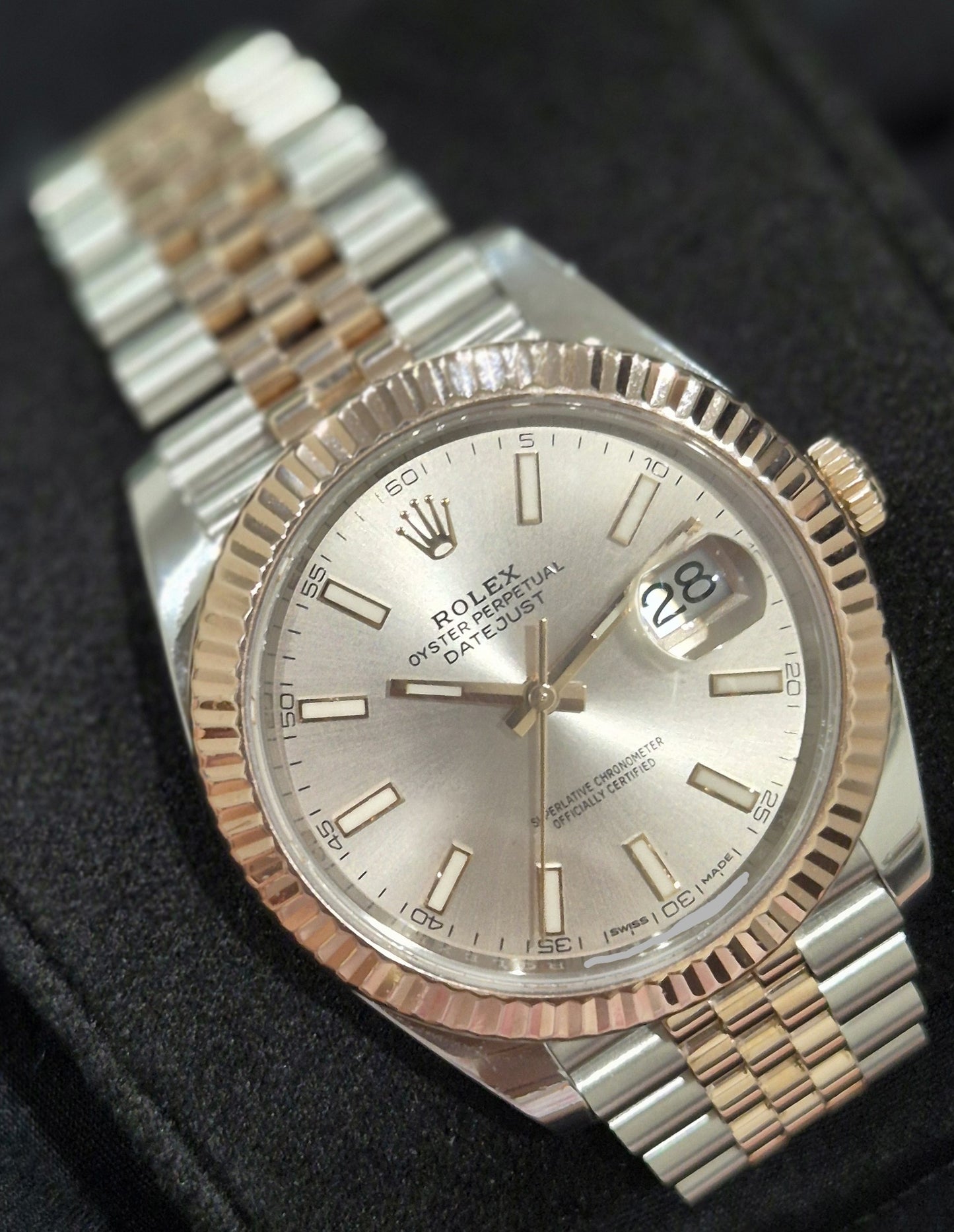 Rolex Datejust 41 Two Tone Rose Gold Sundust Sticks Dial 126331 front left