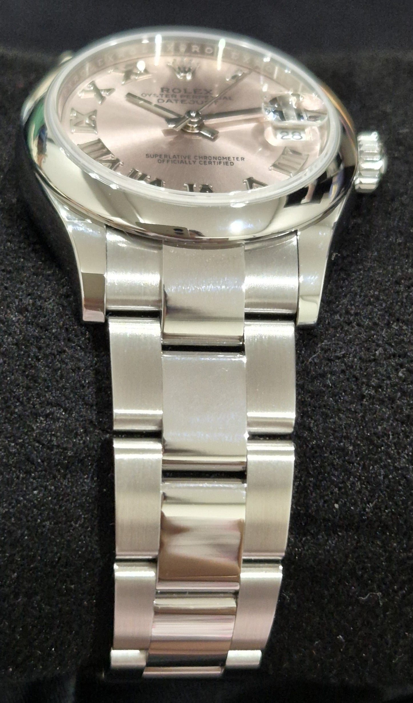 Rolex Datejust 31 Pink Roman Numeral Dial 278240 front bracelet