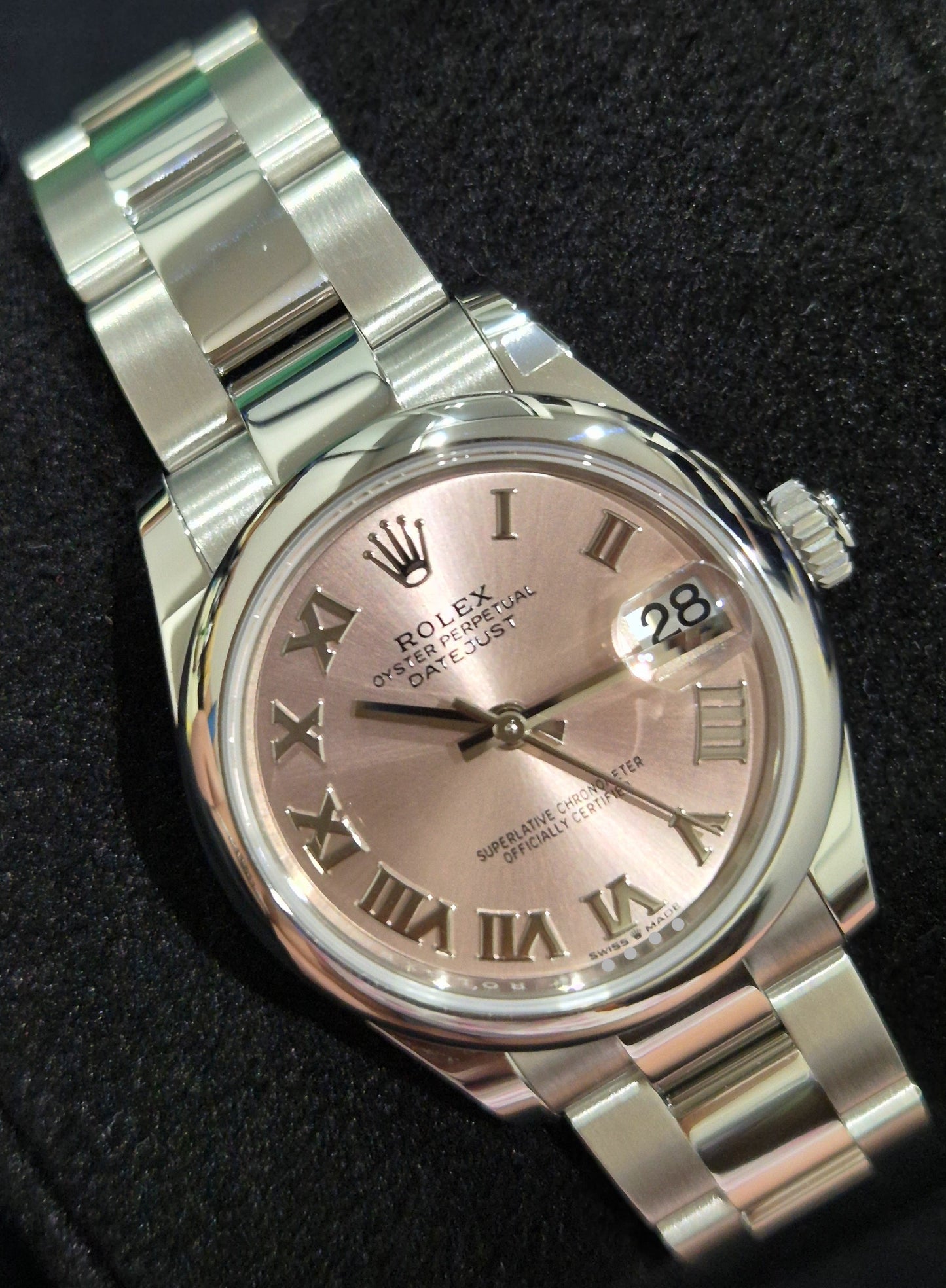 Rolex Datejust 31 Pink Roman Numeral Dial 278240 front left