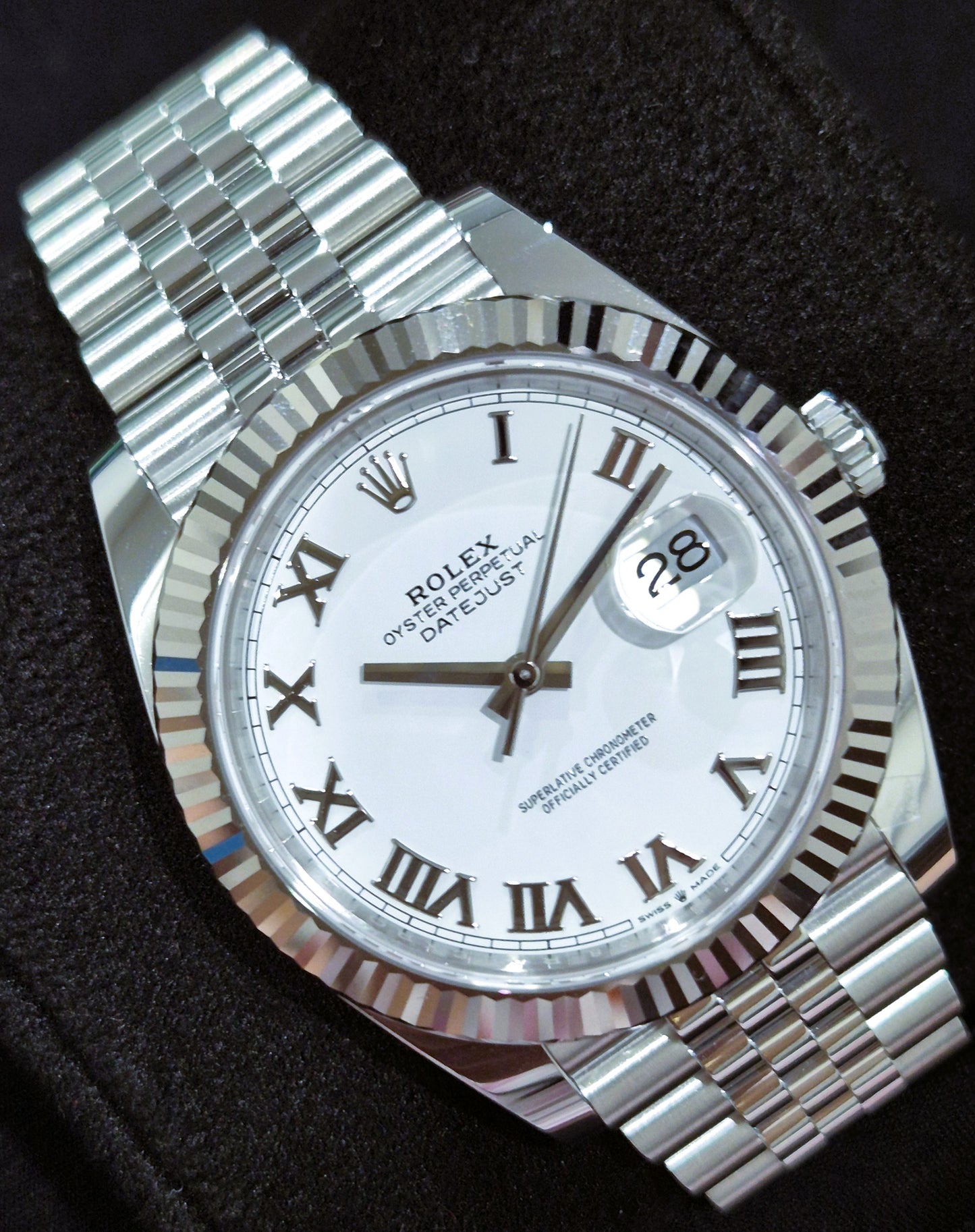 Rolex Datejust 41 White Roman Dial Jubilee 126334 front left