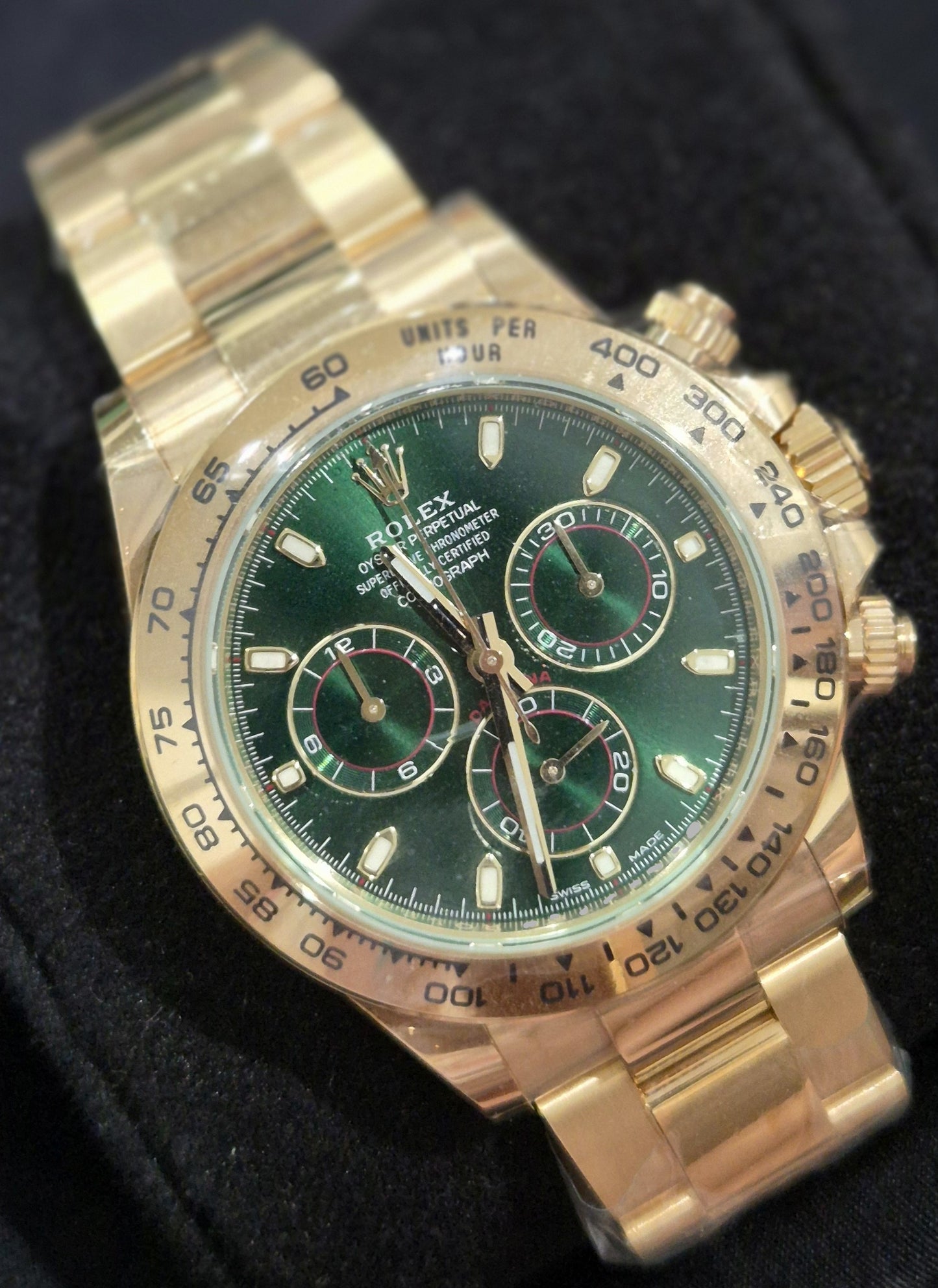 Rolex Daytona “John Mayer” Yellow Gold Green Dial 116508 front left