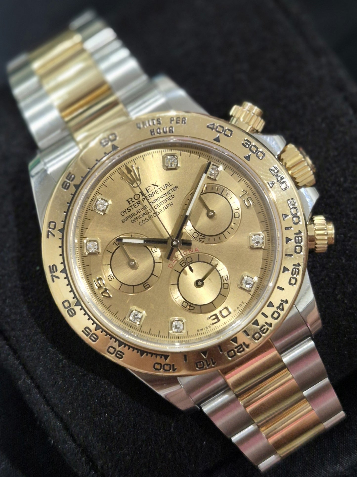 Rolex Cosmograph Daytona Two Tone Gold Diamond Dial 116503 front left