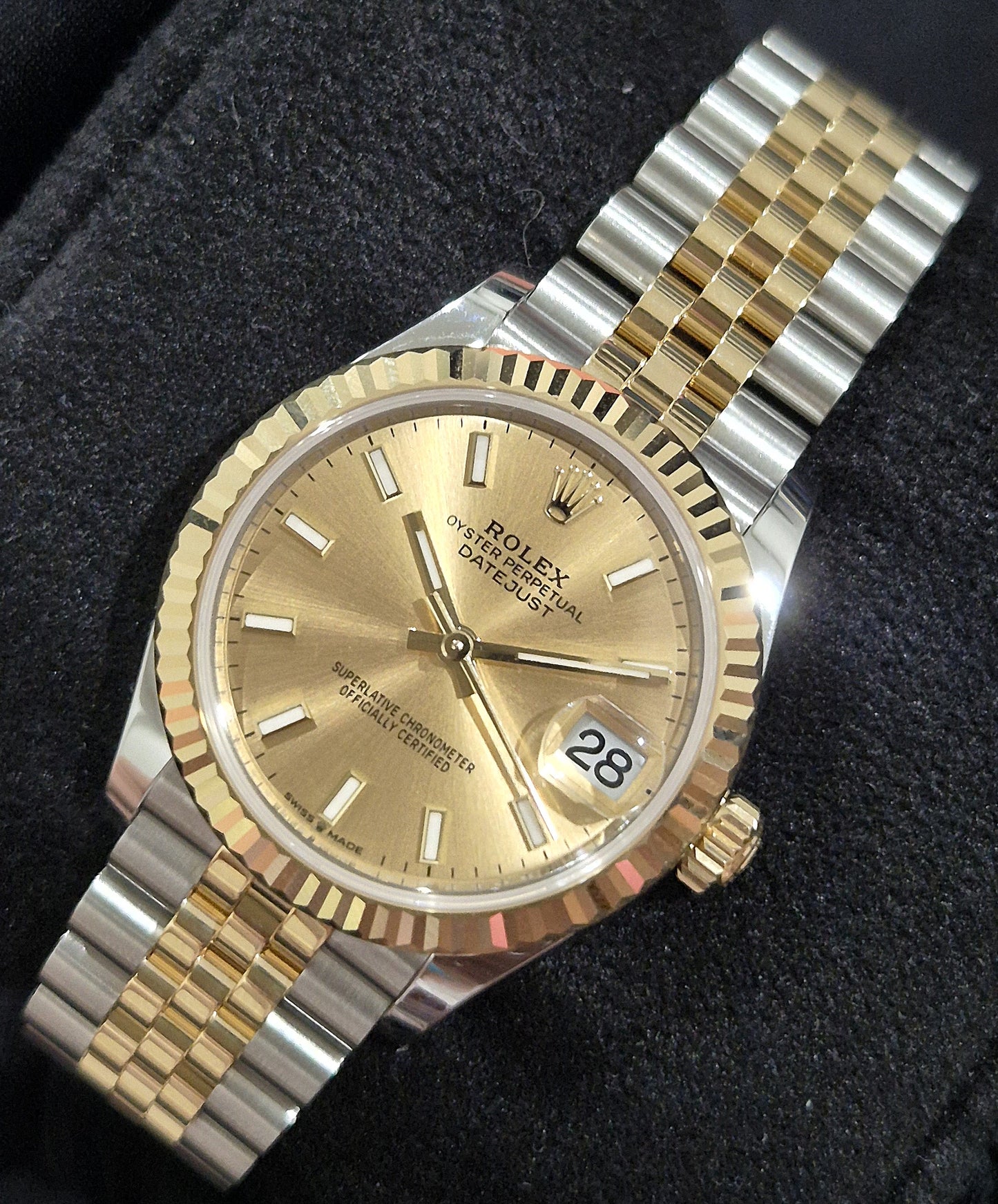 Rolex Datejust 31 Two Tone Champagne 'Sticks' Dial Jubilee 278273 front right