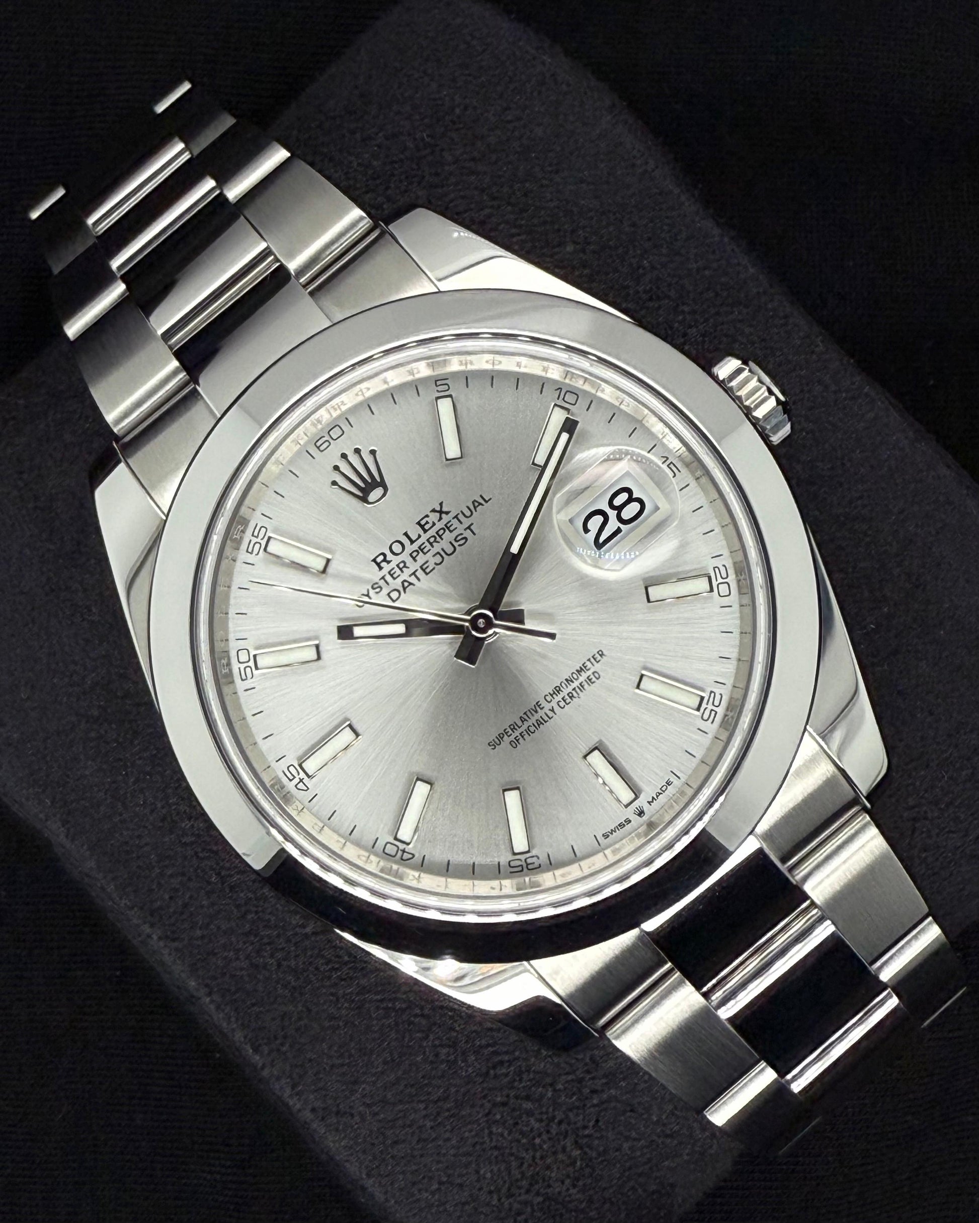 Rolex Datejust 41 Silver 'Sticks' Oystersteel Smooth 126300 left