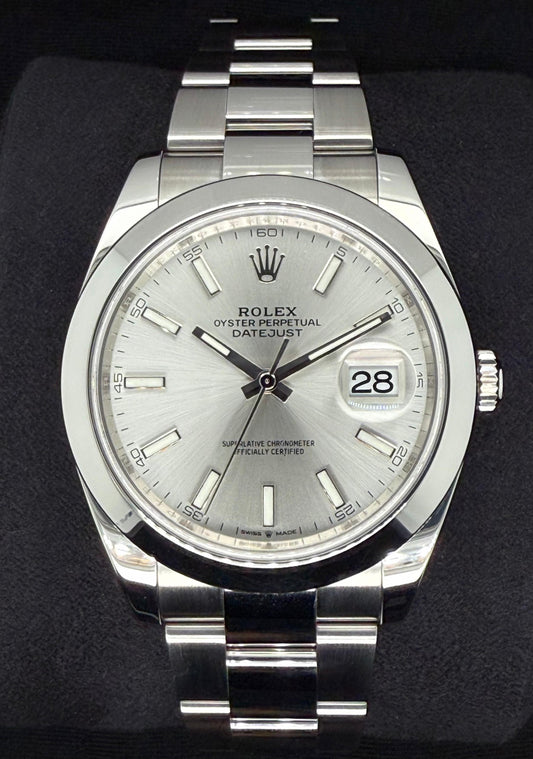 Rolex Datejust 41 Silver 'Sticks' Oystersteel Smooth 126300