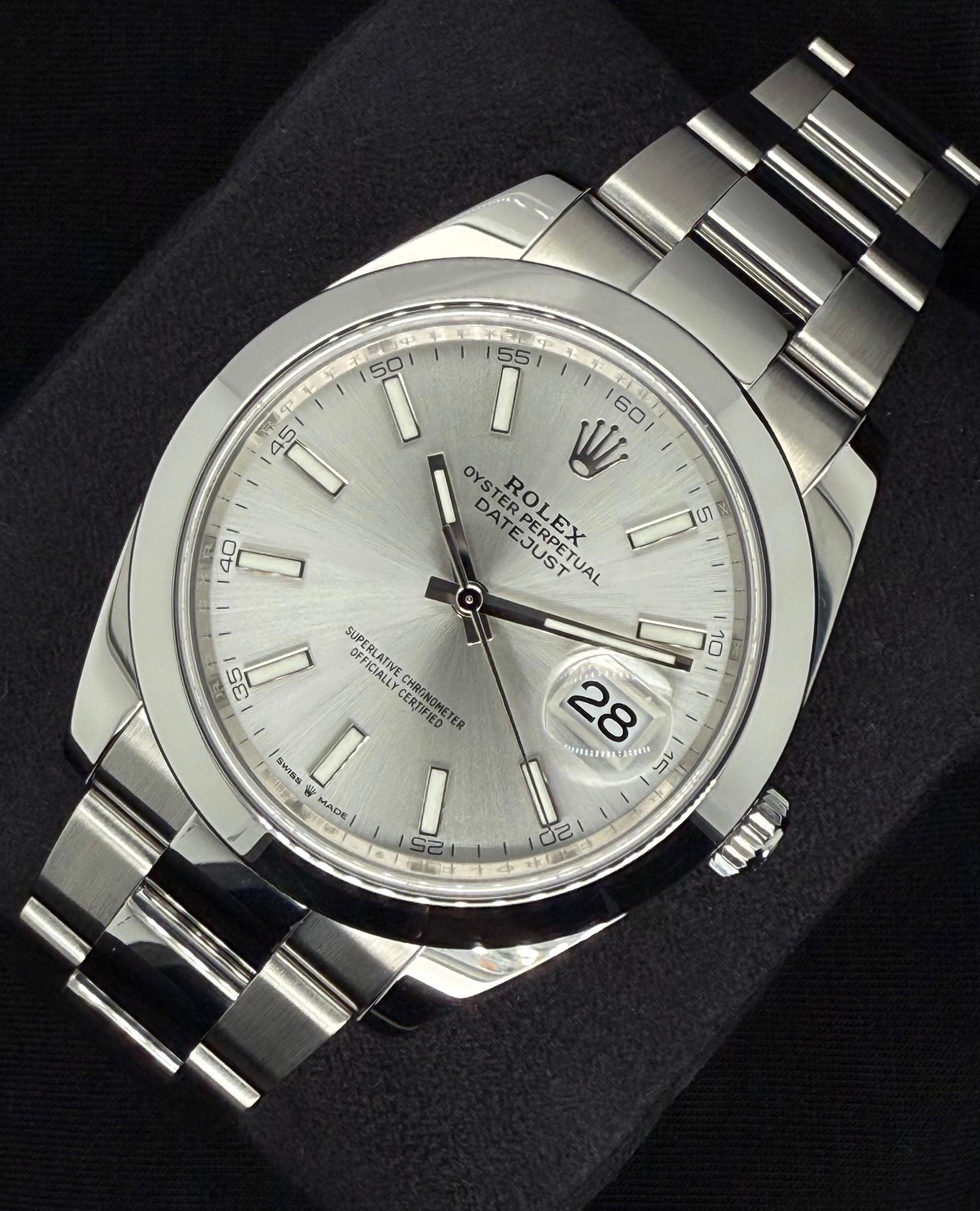 Rolex Datejust 41 Silver 'Sticks' Oystersteel Smooth 126300 right