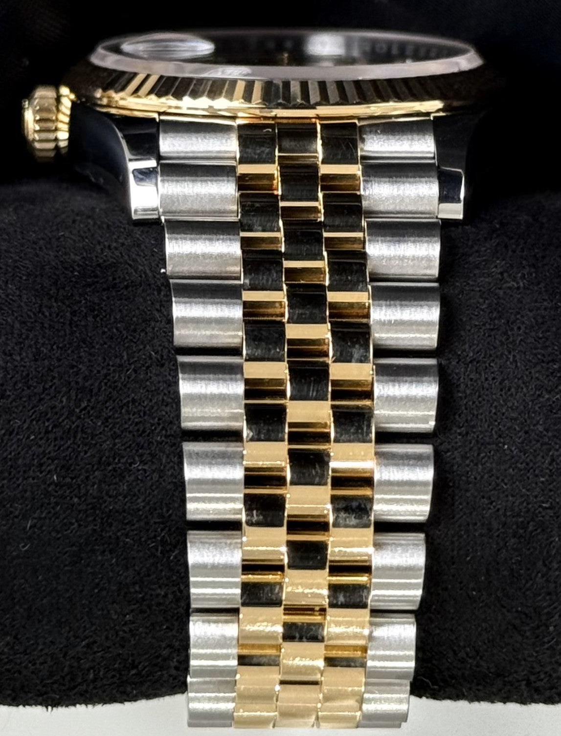 Rolex Datejust 36 Two Tone Yellow Gold Black with Diamonds Dial 126233 bracelet left