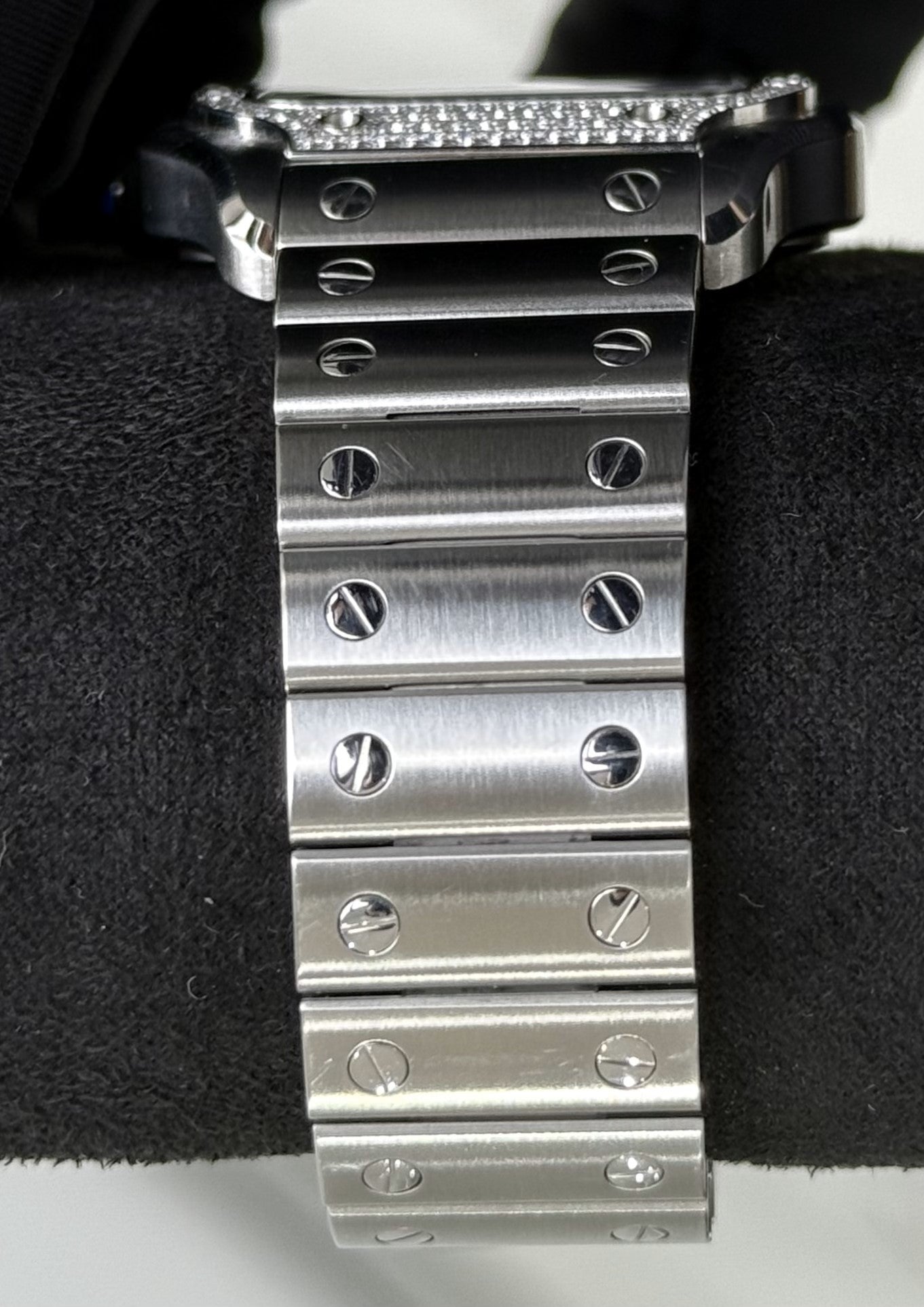 Cartier Santos De Cartier Medium Model Diamond Blue Steel W4SA0006 bracelet left