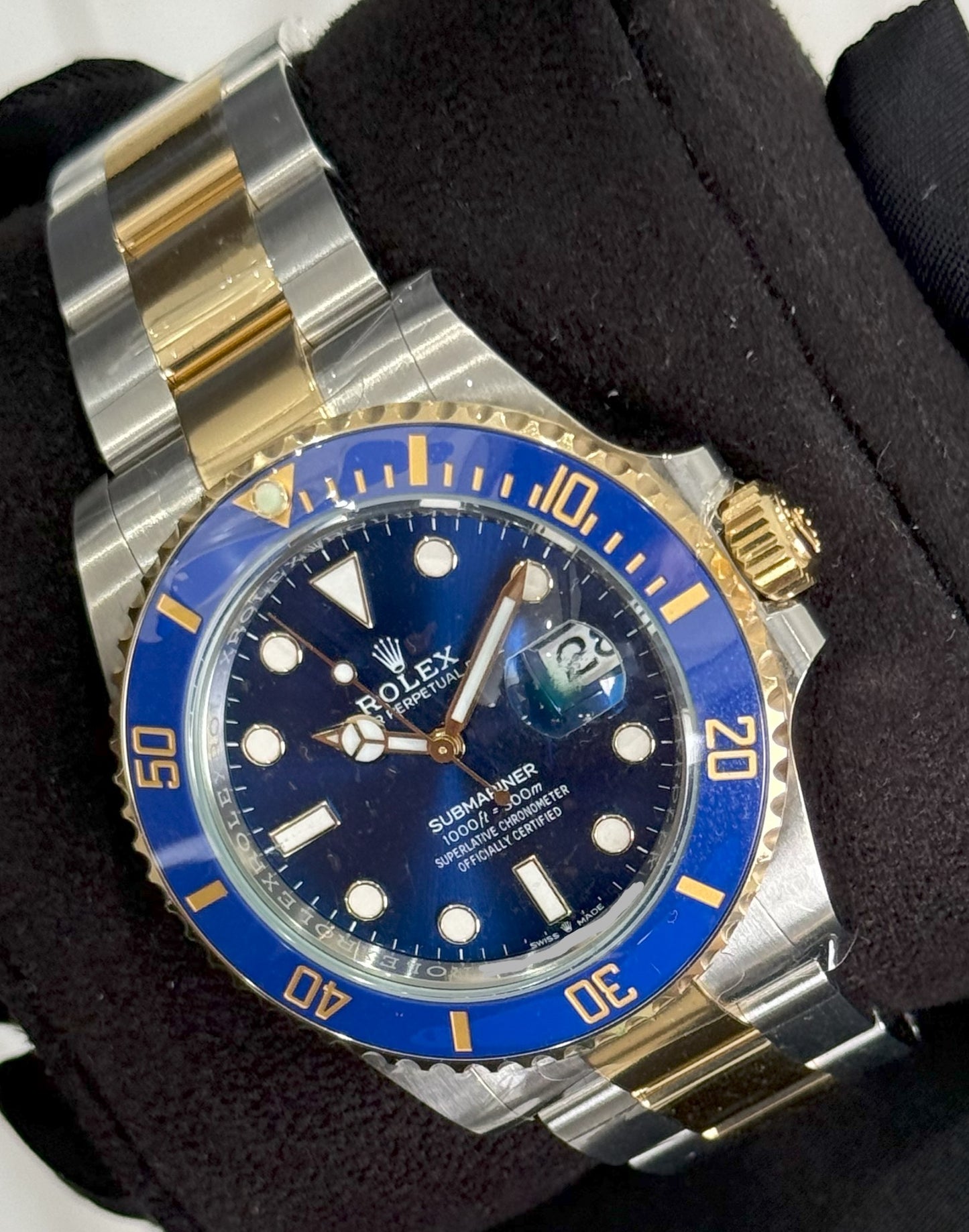Rolex Submariner Date "Bluesy" Ceramic Gold & Steel 126613LB front left