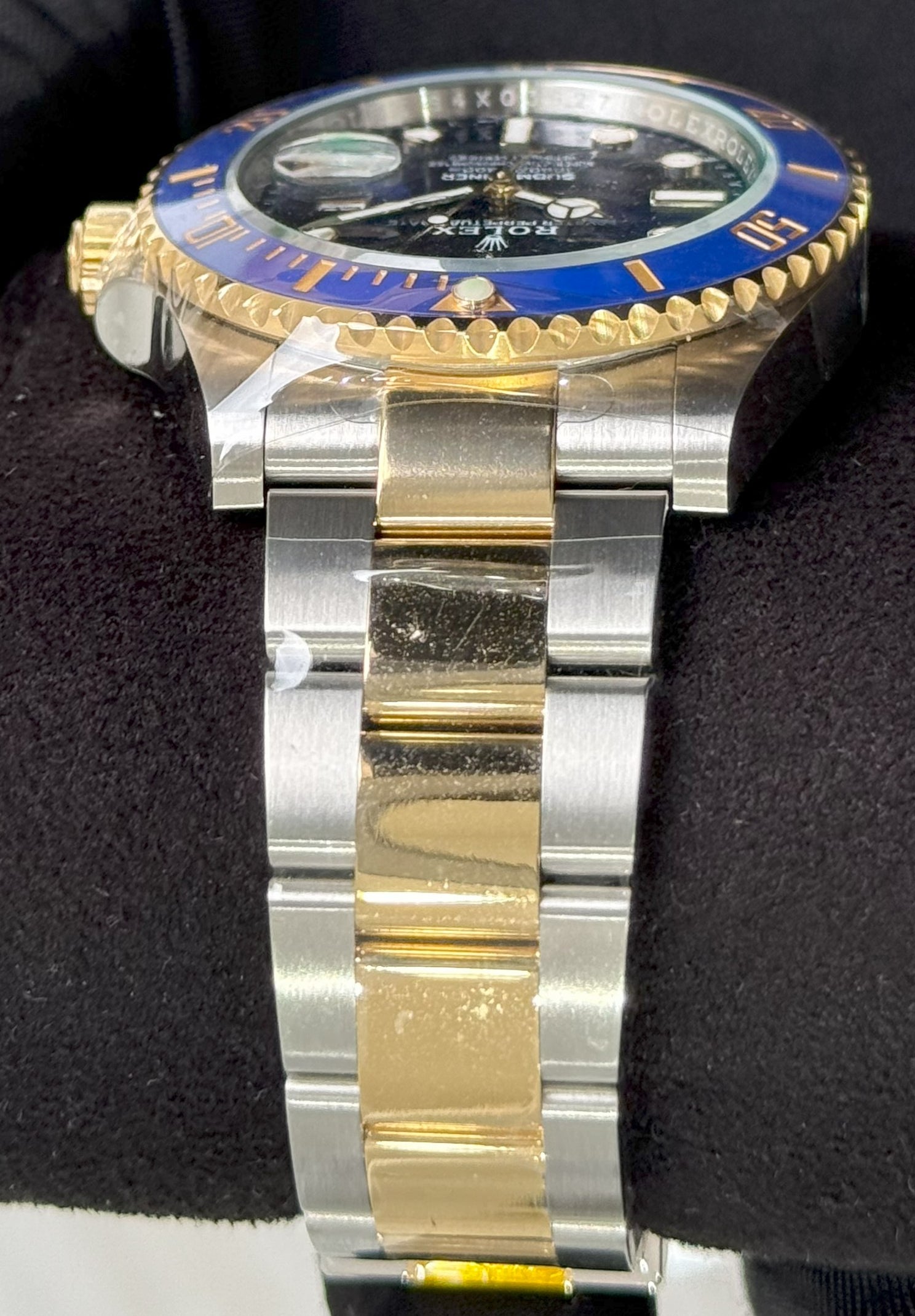 Rolex Submariner Date "Bluesy" Ceramic Gold & Steel 126613LB  bracelet left