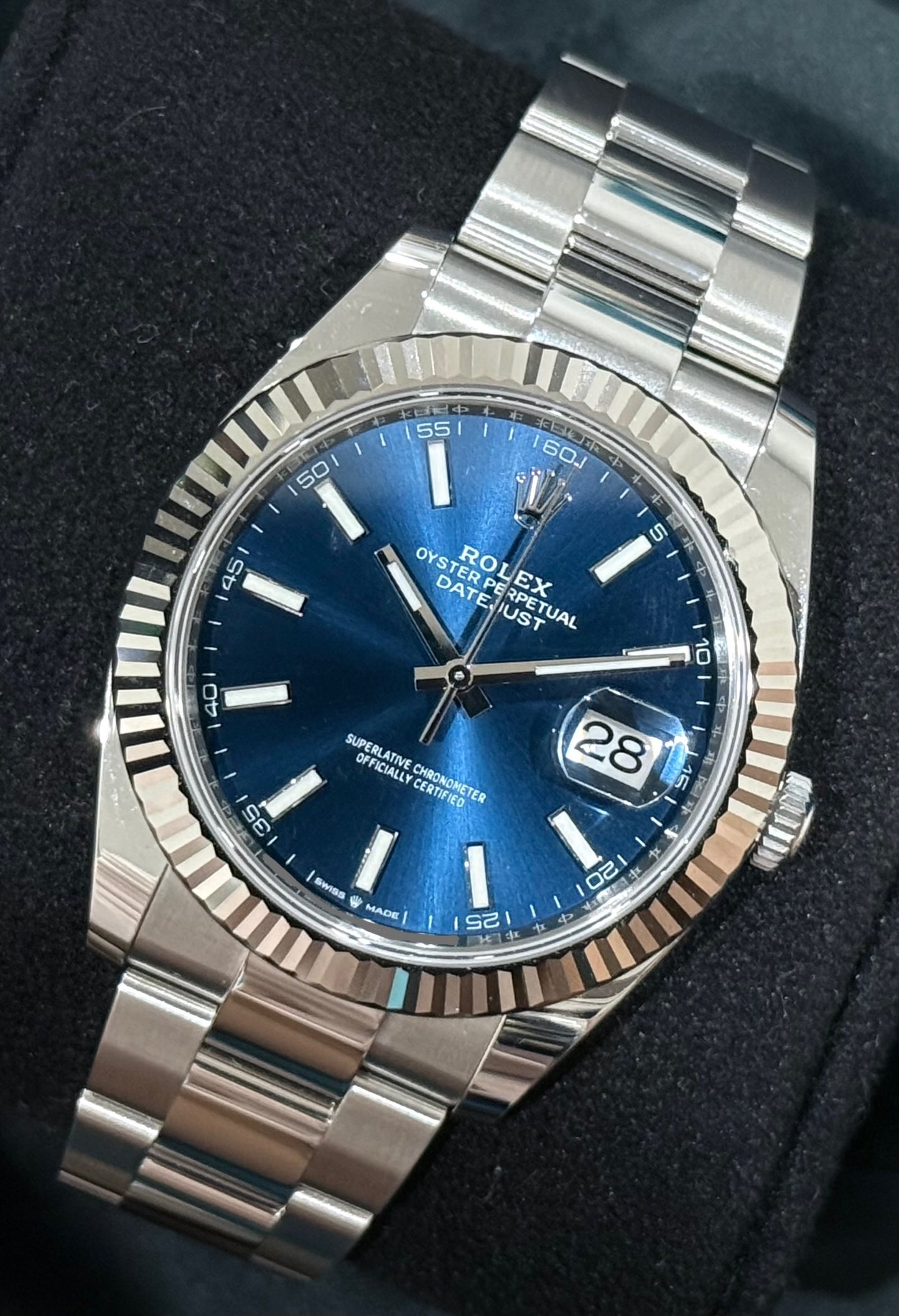 Rolex Datejust 41 Blue Stick Dial Oystersteel 126334 front right