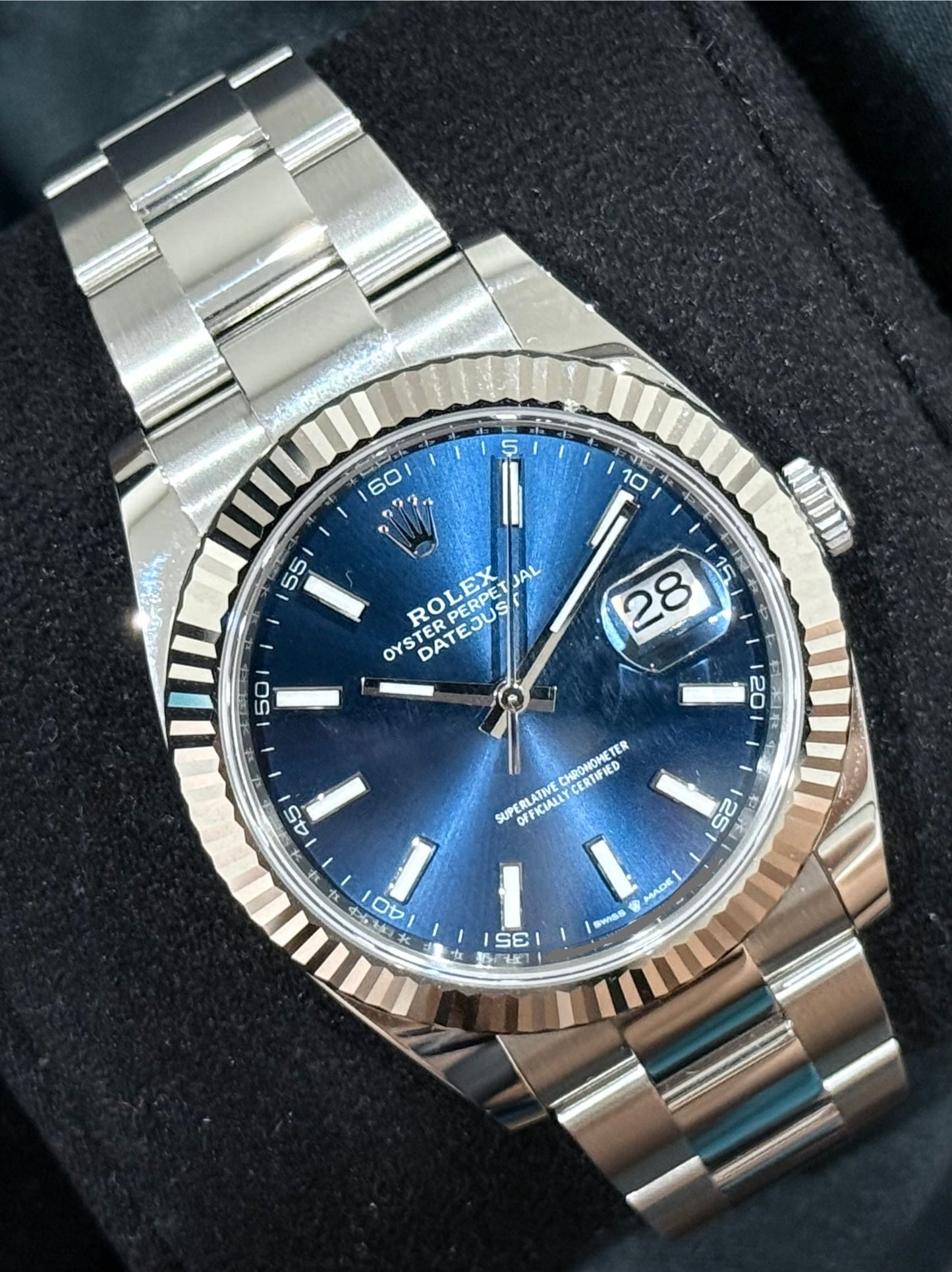 Rolex Datejust 41 Blue Stick Dial Oystersteel 126334 front left