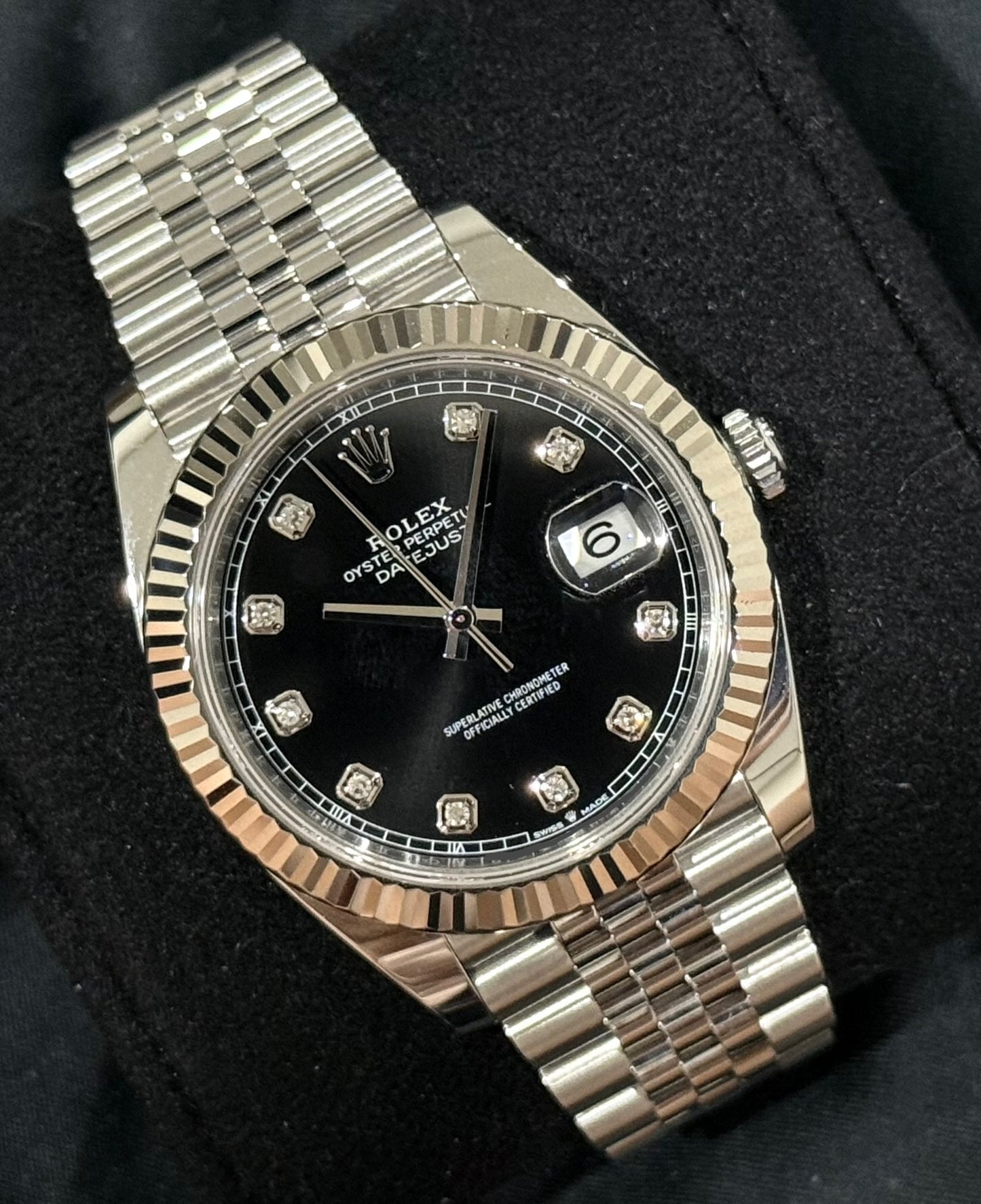 Rolex Datejust 41 Black Diamond Dial Jubilee 126334 front left