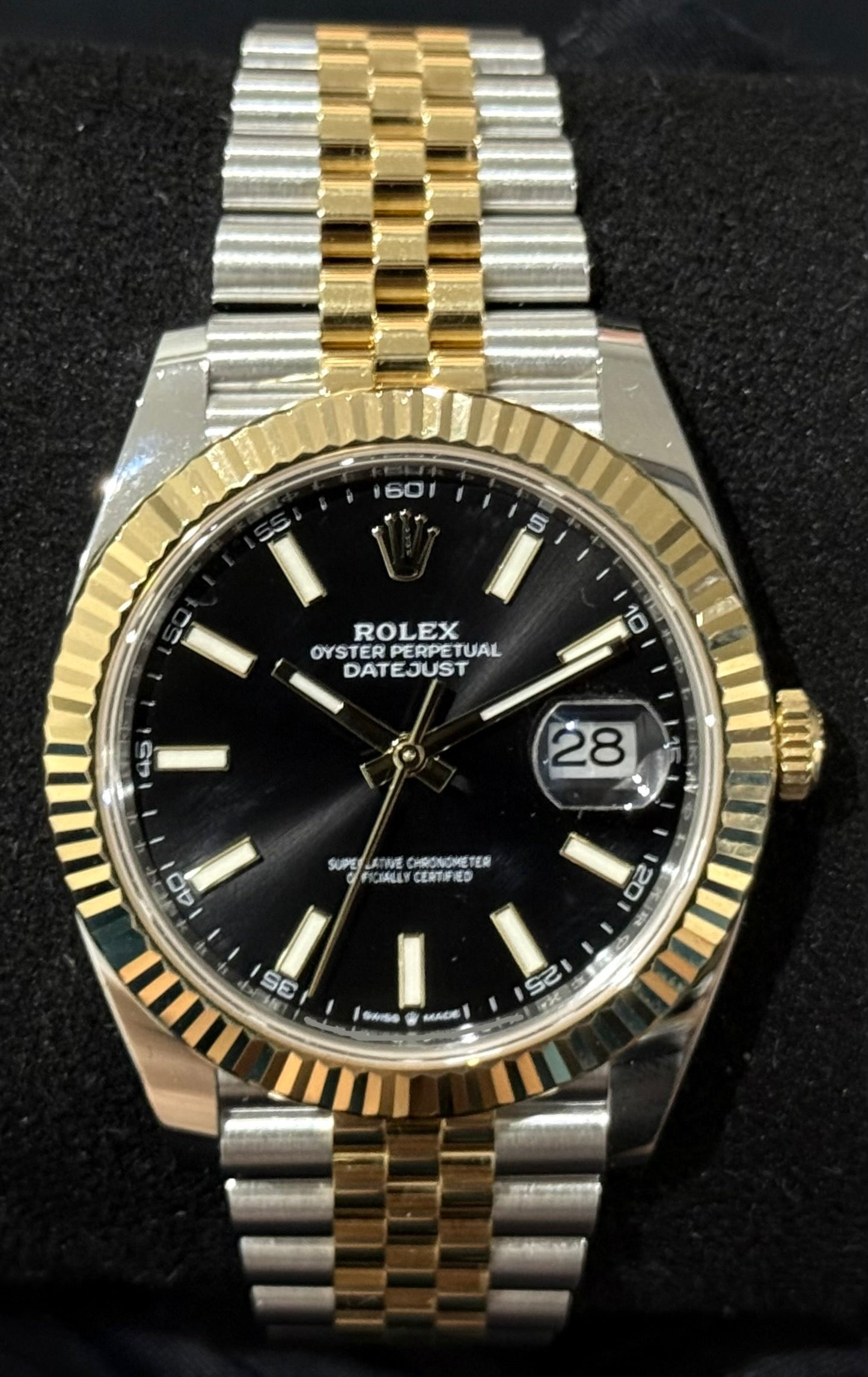 Rolex Datejust 41 Two Tone Yellow Gold with Black 'Sticks' Dial Jubilee 126334 front