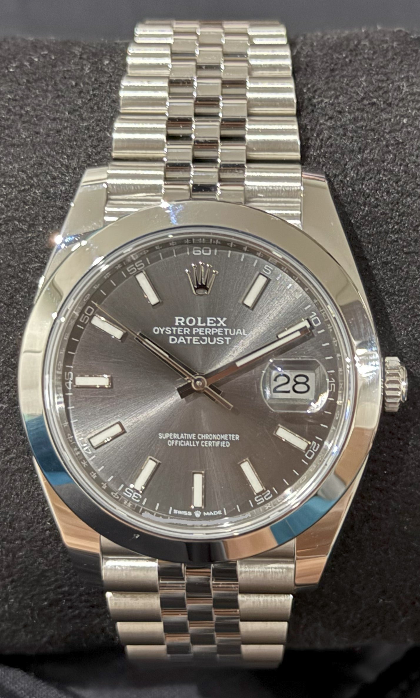 Rolex Datejust 41 Rhodium Grey 'Sticks' Steel Jubilee Smooth 126300 front