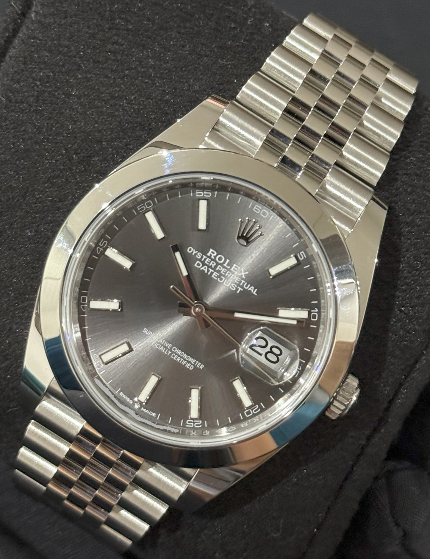 Rolex Datejust 41 Rhodium Grey 'Sticks' Steel Jubilee Smooth 126300 front right