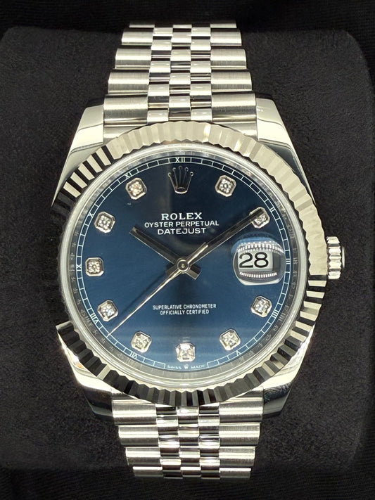 Rolex Datejust 41 Blue with Diamonds Dial Fluted Bezel Steel Jubilee 126334 | 2021 | 41mm
