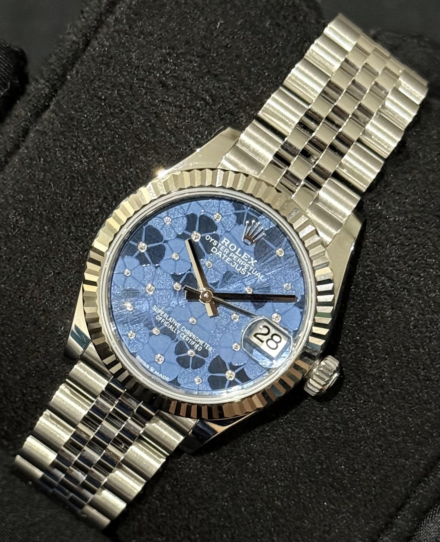 Rolex Datejust 31 Blue Floral Motif Dial Jubilee 278274 front right
