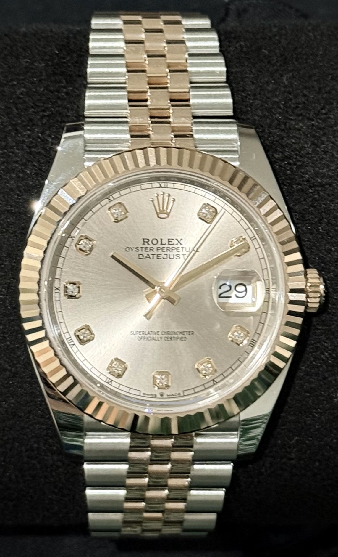 Rolex Datejust 41 Two Tone Everose Gold Sundust Diamond Dial 126331 front