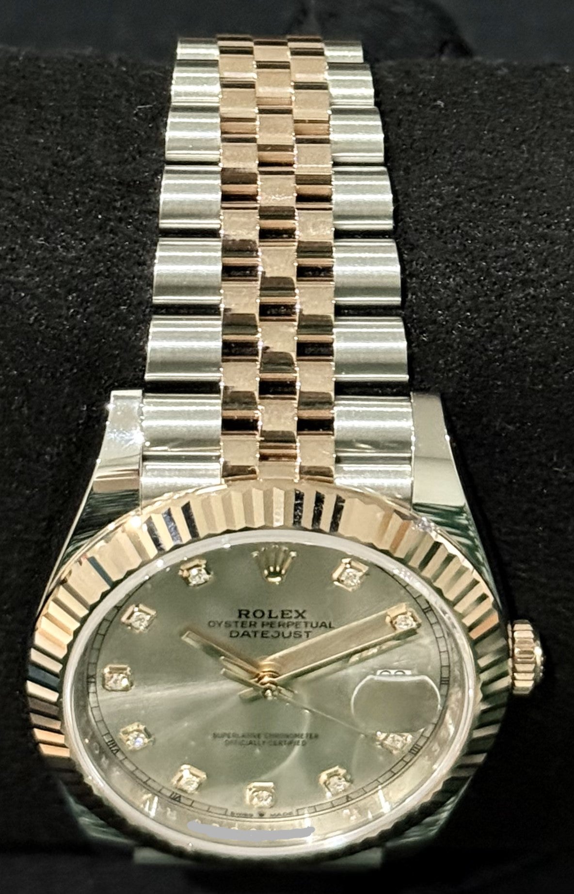 Rolex Datejust 41 Two Tone Everose Gold Sundust Diamond Dial 126331 bracelet front