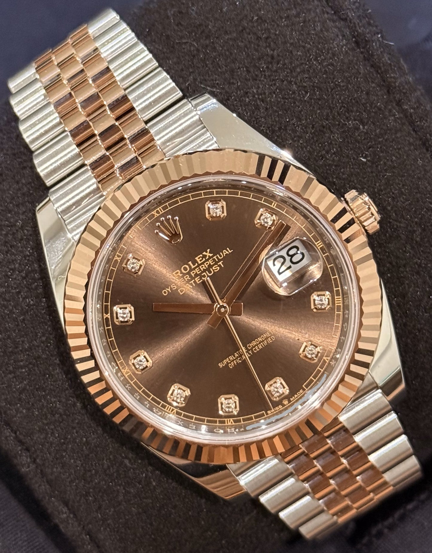 Rolex Datejust 41 Chocolate Diamond Dial Fluted Jubilee 126331 front left