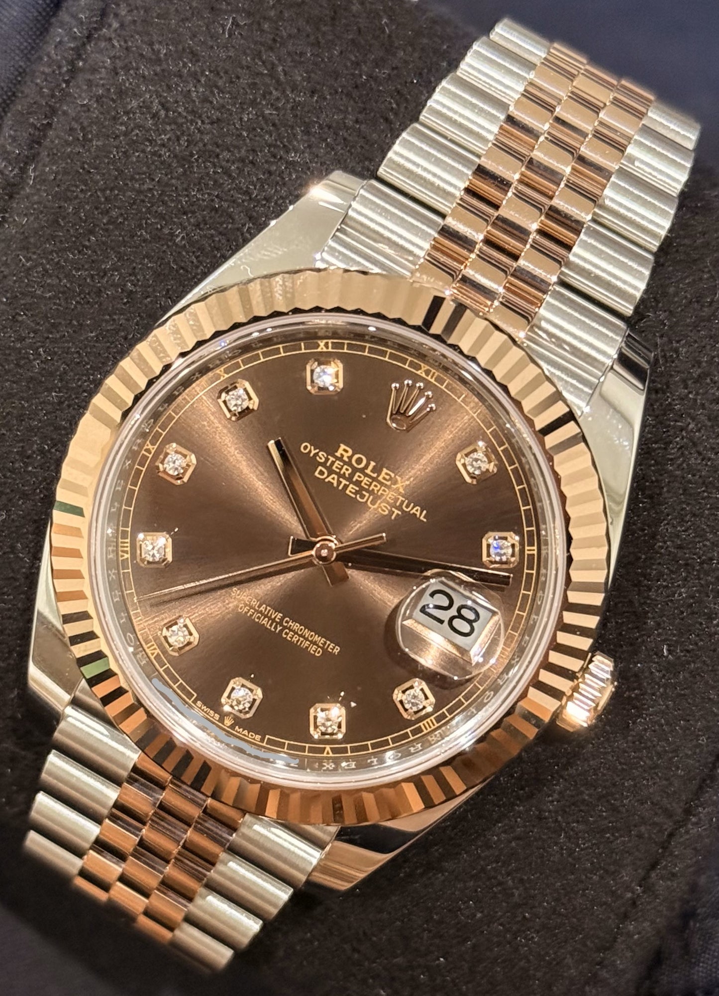 Rolex Datejust 41 Chocolate Diamond Dial Fluted Jubilee 126331 front right