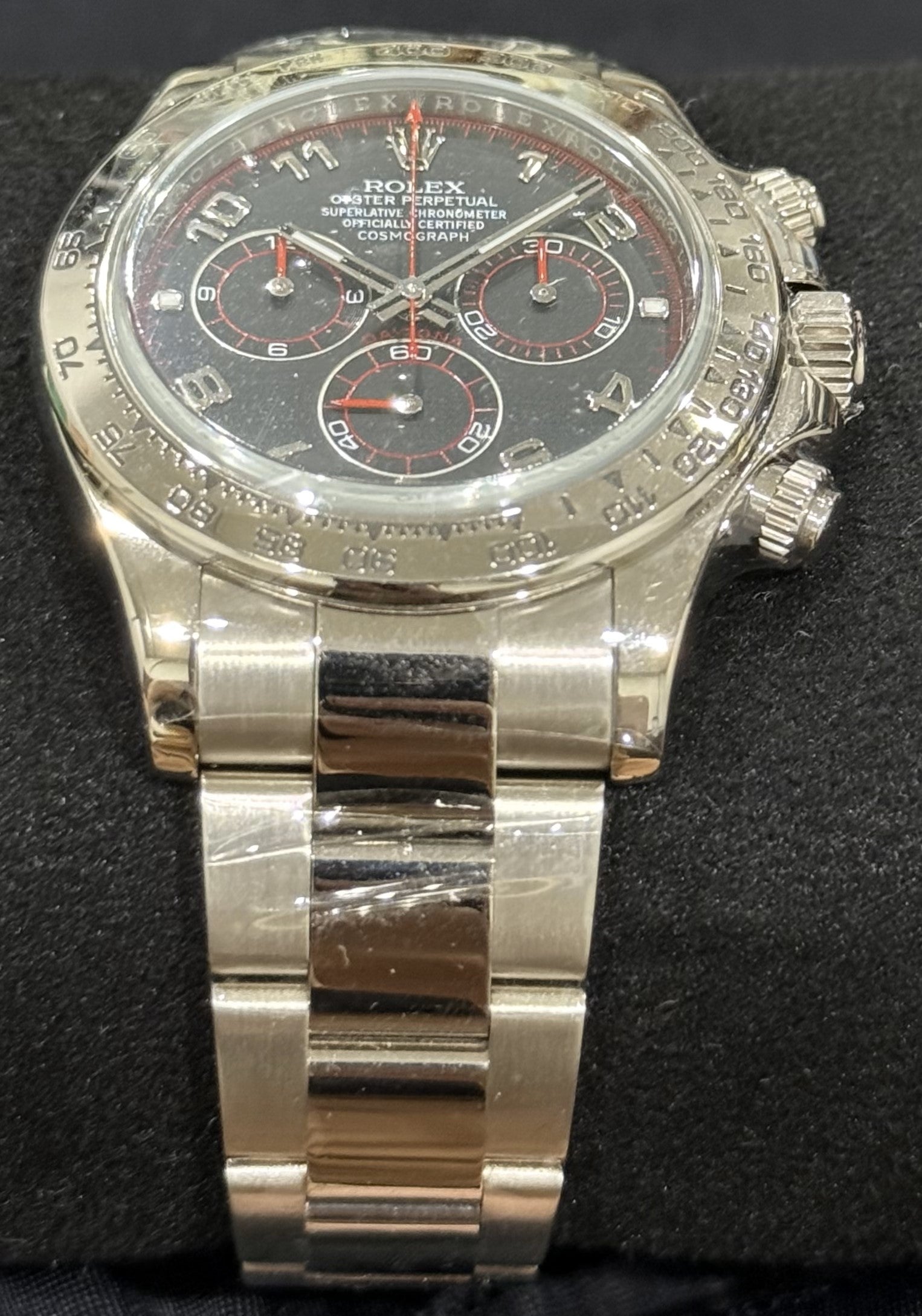 Rolex Daytona Cosmograph Black/Red Racing Arabic Dial White Gold 116509 bracelet
