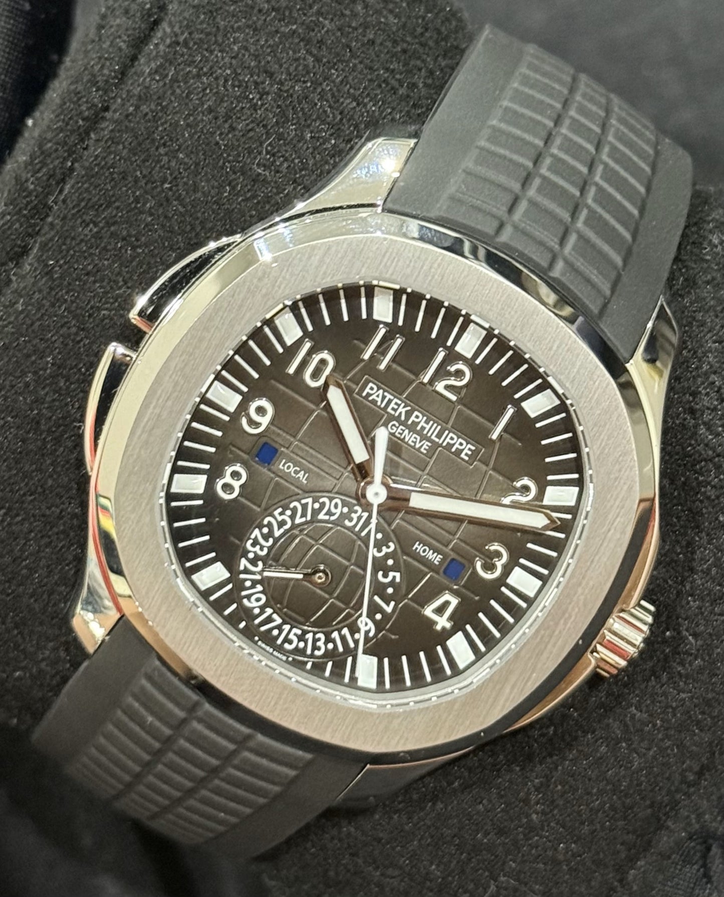 Patek Philippe Aquanaut Steel Travel Time Black Dial 5164A-001 front right