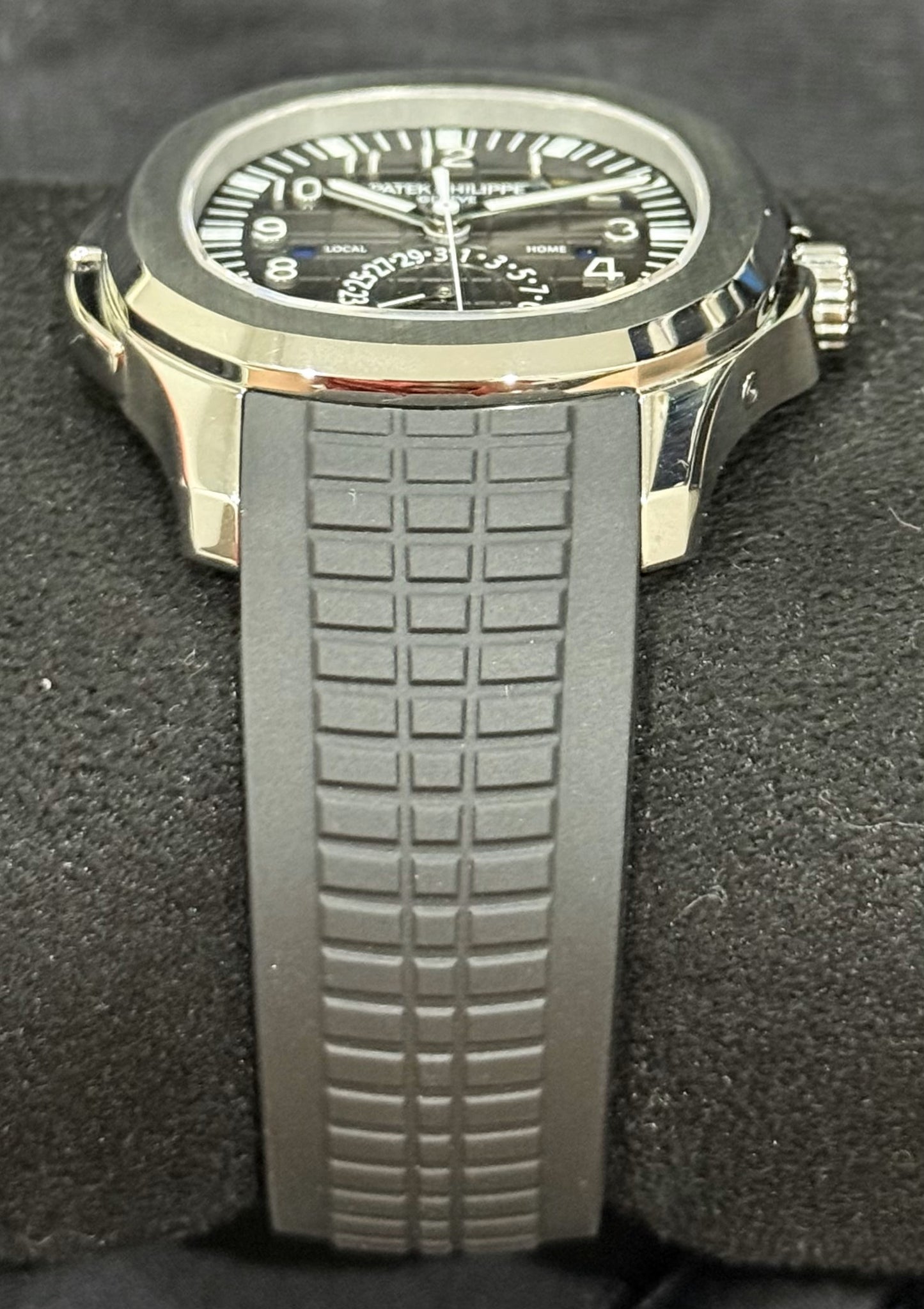 Patek Philippe Aquanaut Steel Travel Time Black Dial 5164A-001 strap back