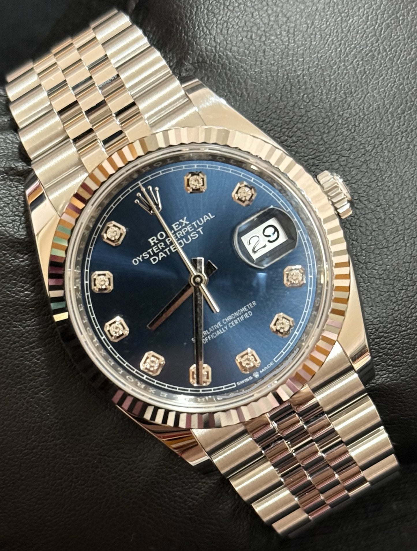 Rolex Datejust 36 Blue Dial with Diamonds Oystersteel Jubilee 126234 front left