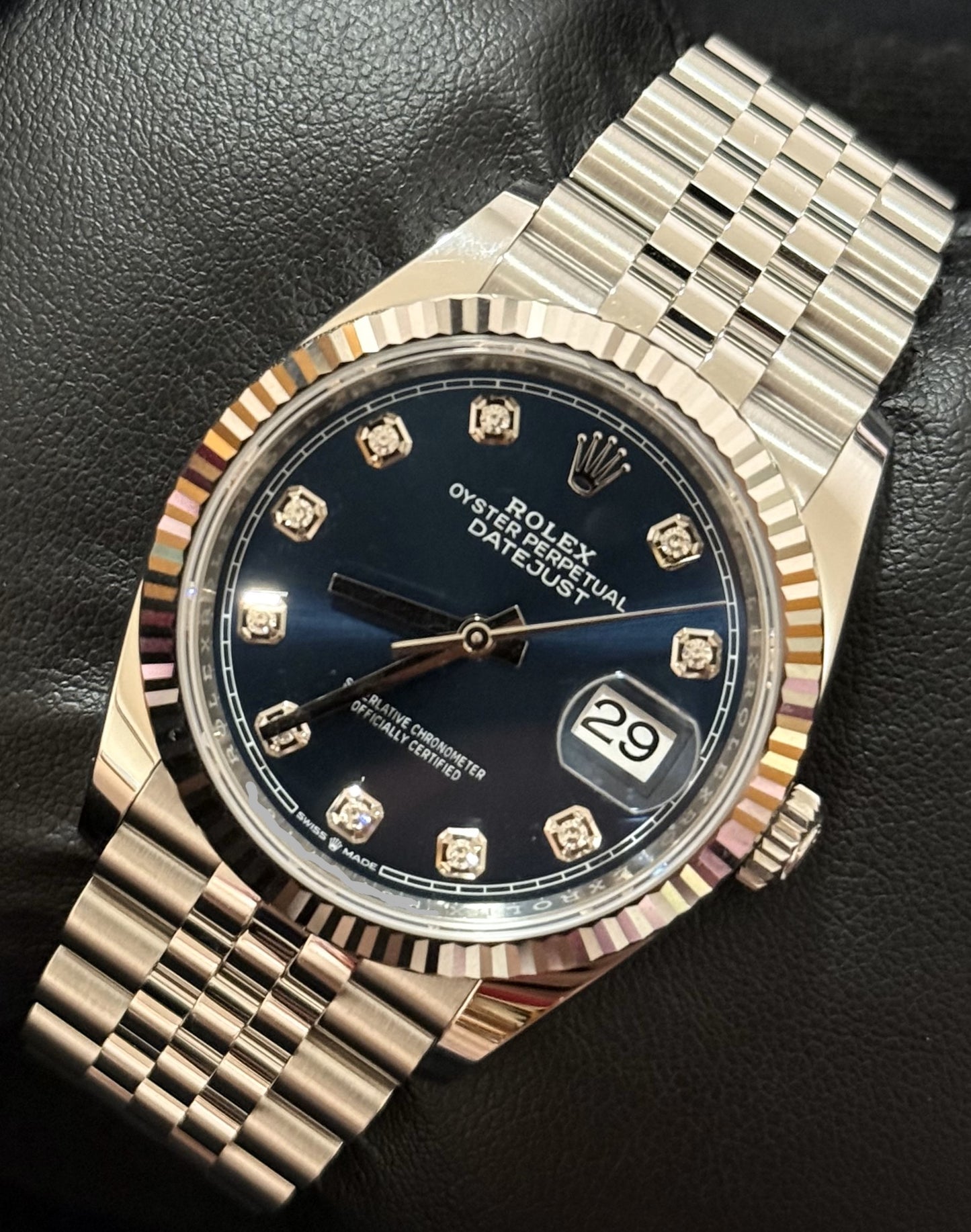 Rolex Datejust 36 Blue Dial with Diamonds Oystersteel Jubilee 126234 front right