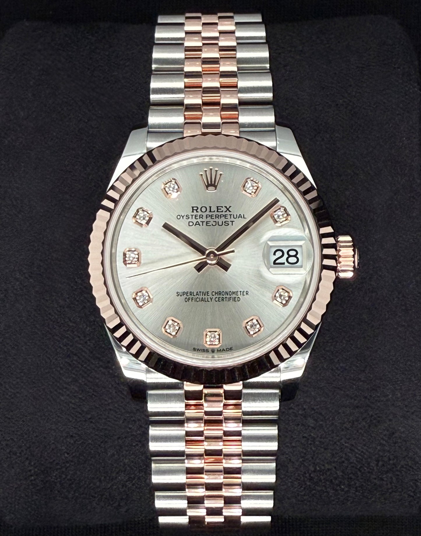 Rolex Datejust 31 Two Tone Everose Gold Silver Diamond Dial 278271