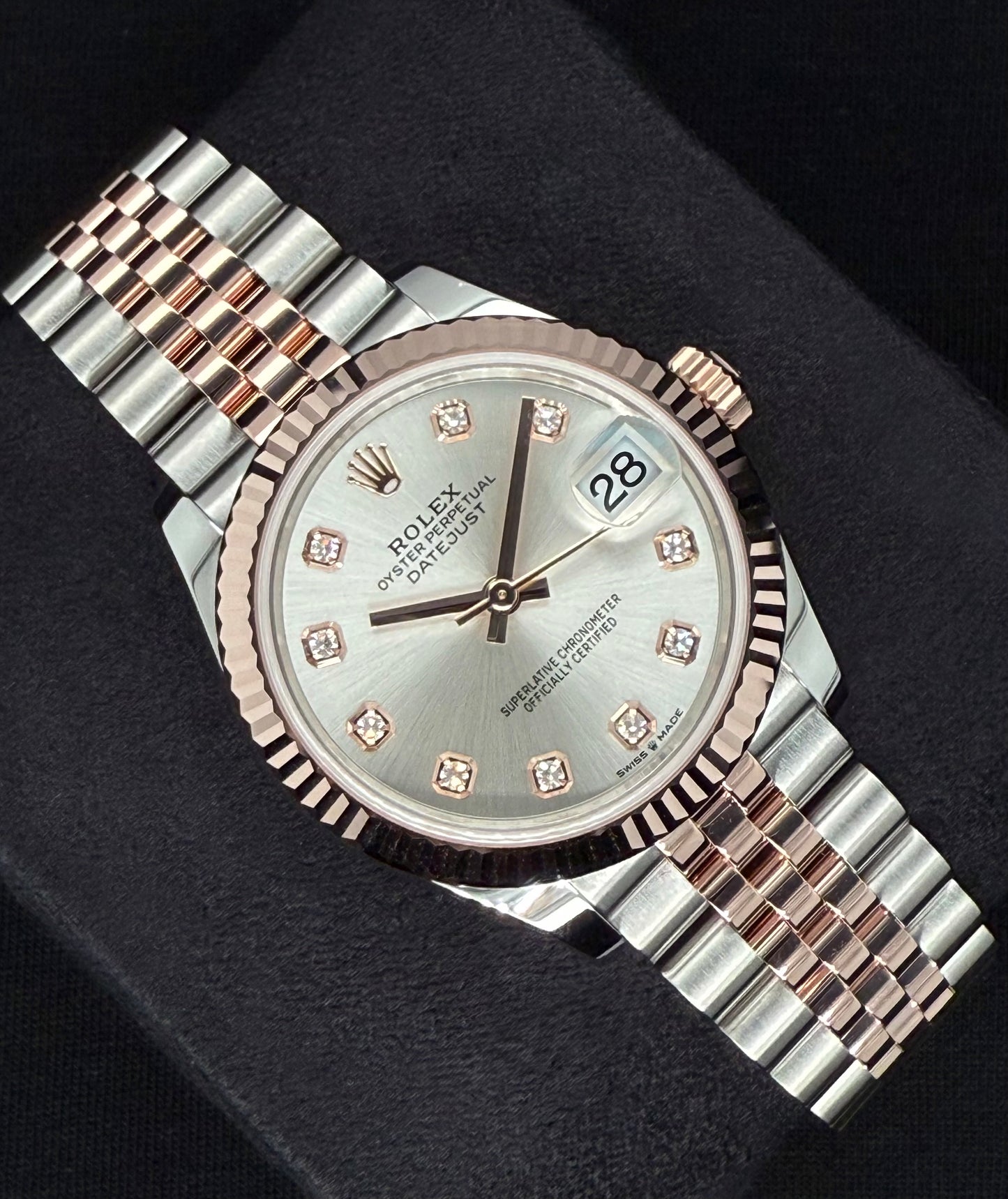 Rolex Datejust 31 Two Tone Everose Gold Silver Diamond Dial 278271 left