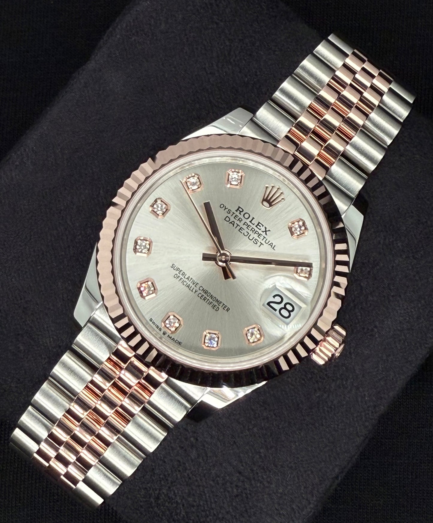 Rolex Datejust 31 Two Tone Everose Gold Silver Diamond Dial 278271 right