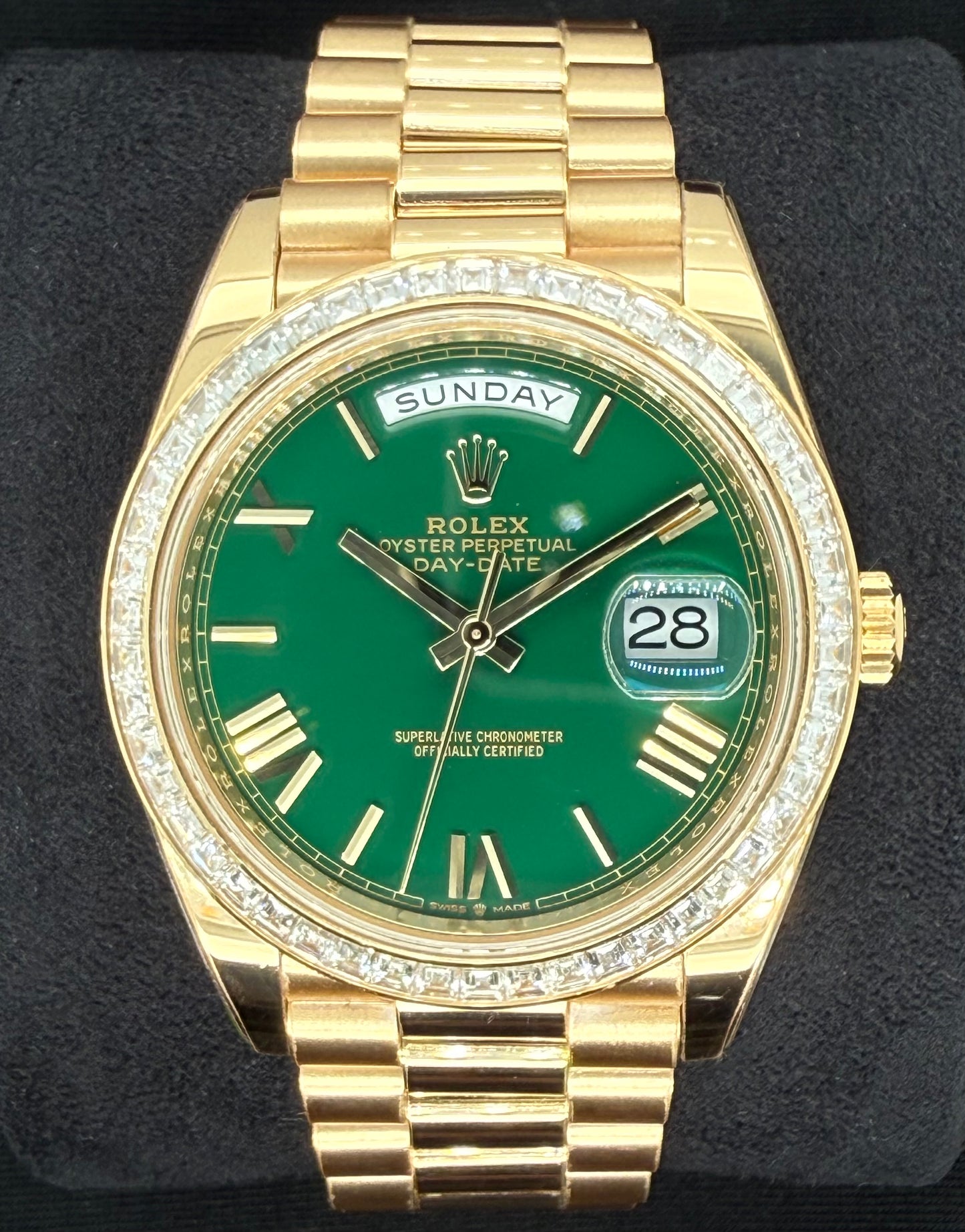 Rolex Day Date 40 18ct Yellow Gold ‘Money Green Dial’ Factory Diamond Bezel 228348TBR