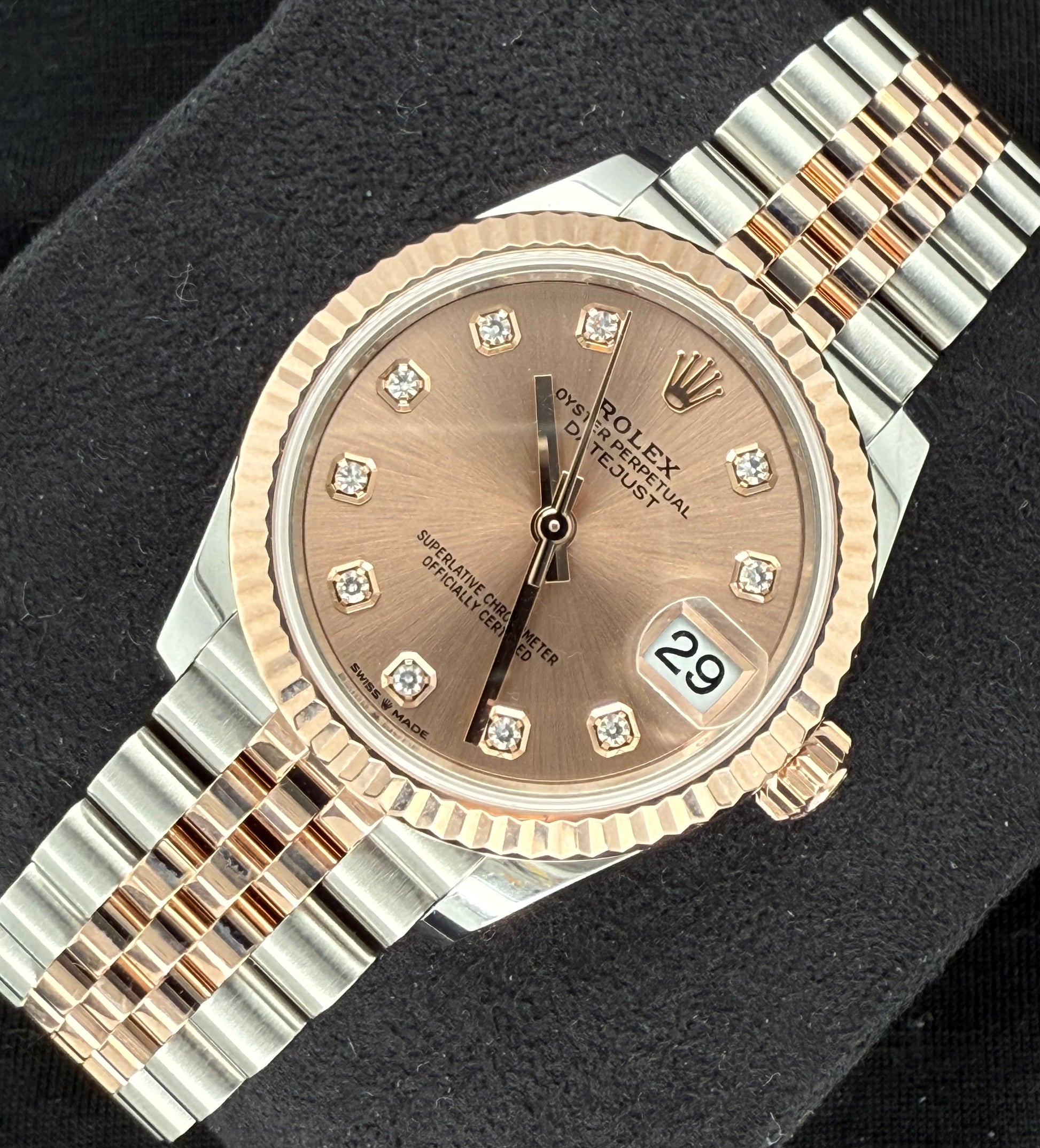 Rolex Datejust 31 Two Tone Everose Gold Pink Sundust Diamond Dial 278271 front right