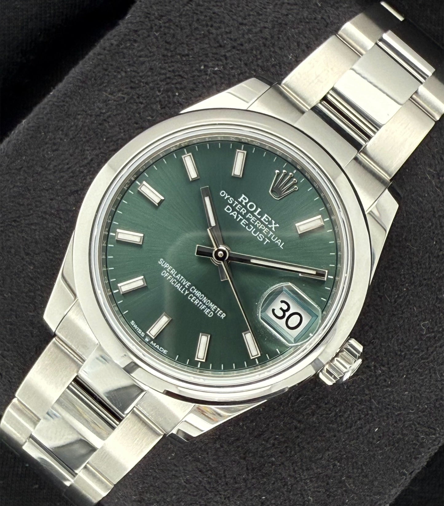 Rolex Datejust 31 Mint Green Sticks Dial 278240 front right